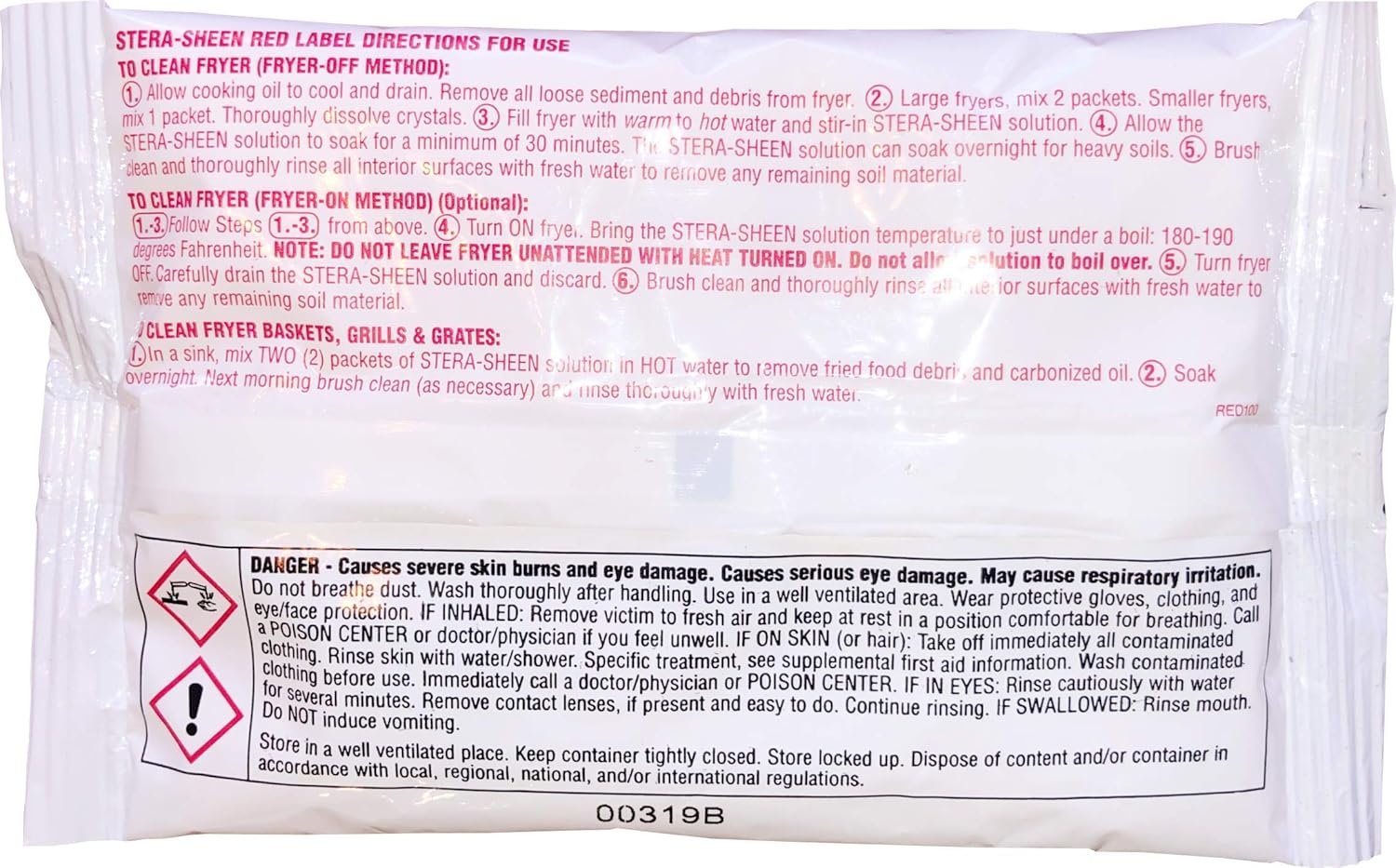Stera Sheen Fryer Cleaner, 24 x 6 oz. Pkts, Stera Red Label Food Grade Fryer Cleaning Powder, Fryer Boil Out, Easy Use Portion Packets