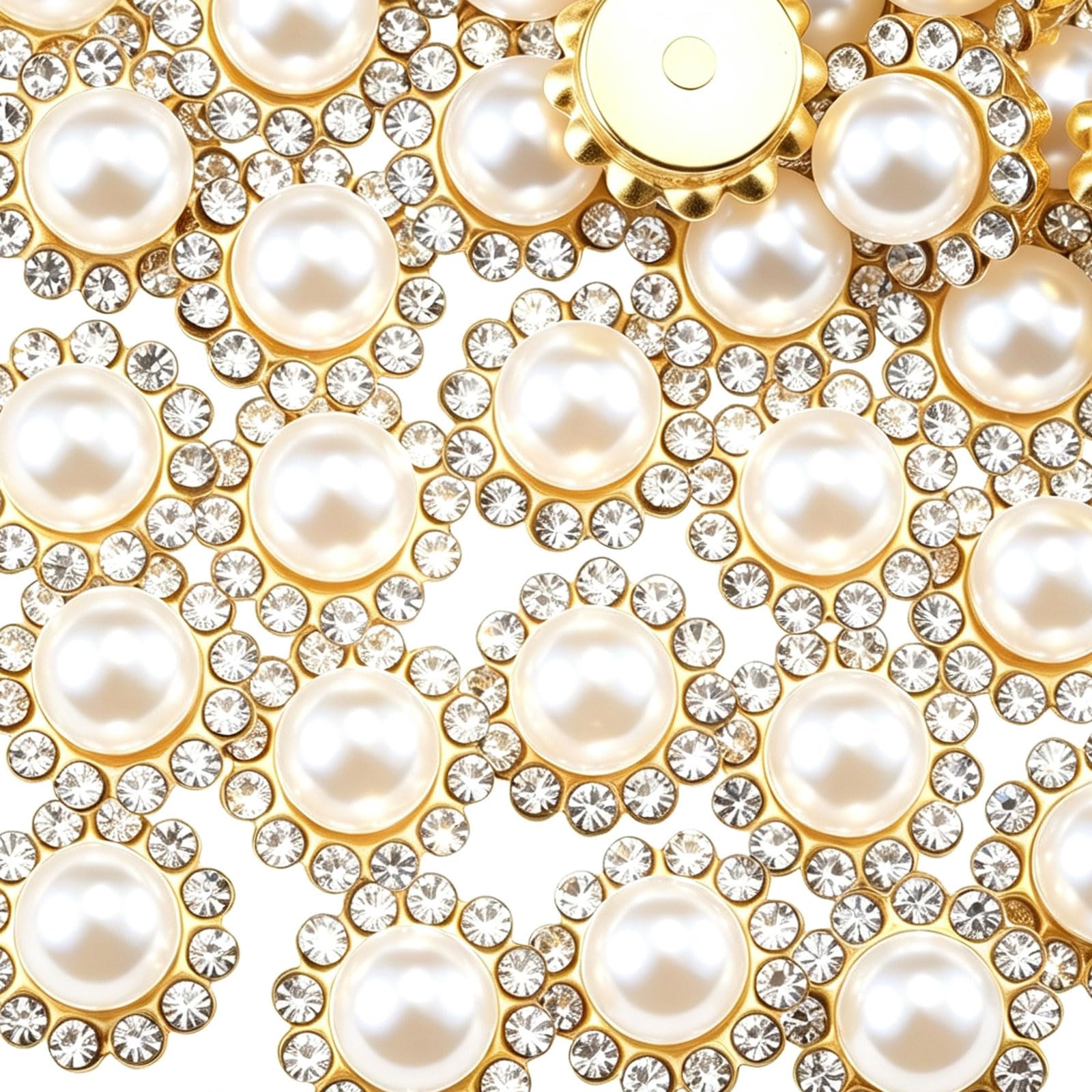 Photo 1 of 100 Pcs 12mm Flower Claw Pearl Sew On Rhinestones Gold Flatback Base Shiny Crystals Rhinestones Stones for Wedding Clothing Dress Shoes Crafts Decoration (02 White)