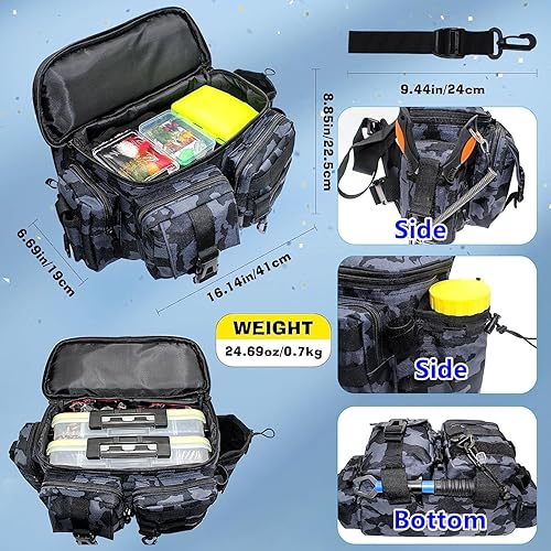 Miniatura 2 de Bolsa de aparejos de pesca, mochila de hombro con caña y soporte para equipo, bolsa de almacenamiento multifuncional cruzada bolsa de pesca