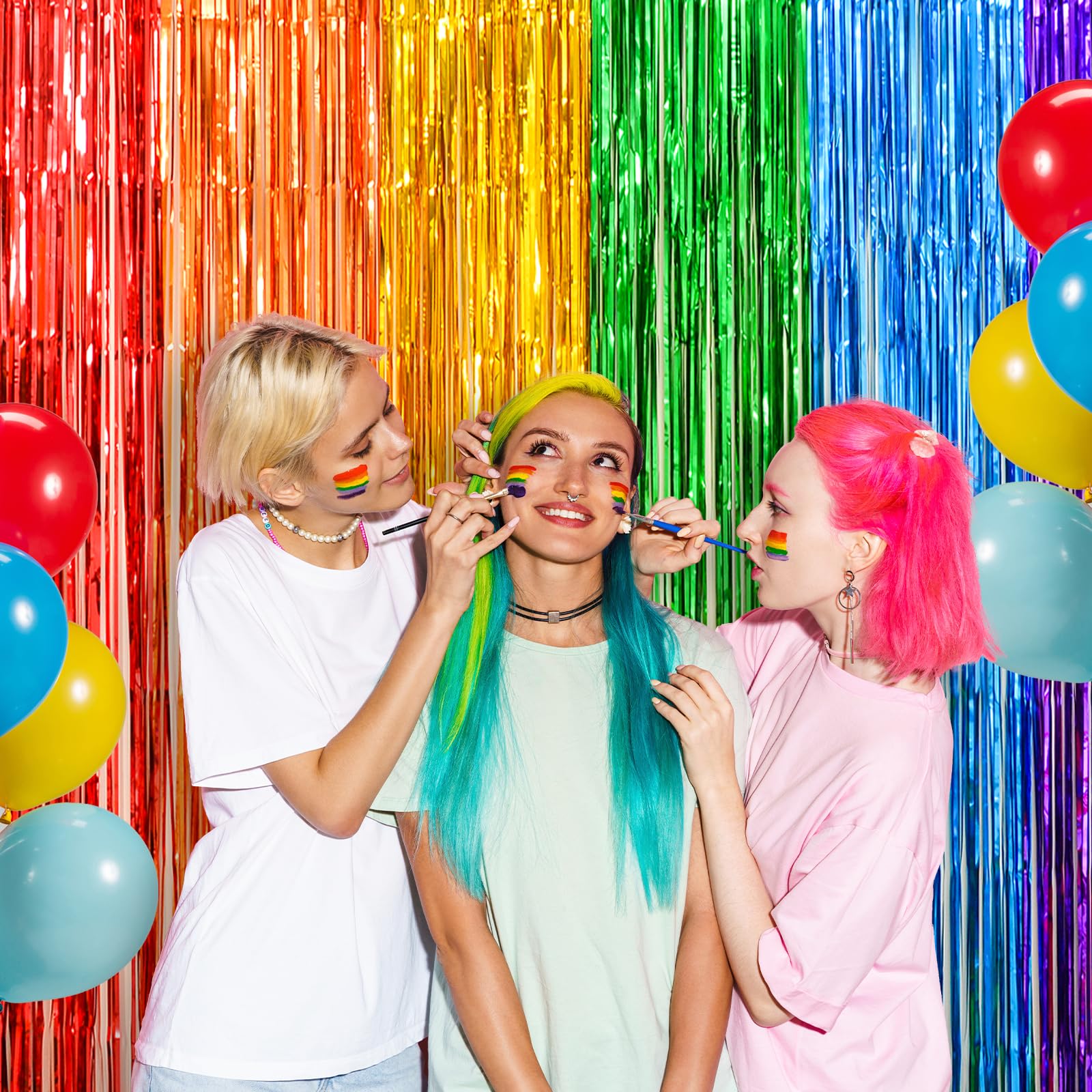 LOLStar Rainbow Foil Fringe Curtains, 2 Pack Pride Rainbow Party Decorations 1 x 2 m Tinsel Metallic Streamers Photo Booth Props Backdrop For Birthday Wedding Engagement Kindergarten Graduation Decor — view 2