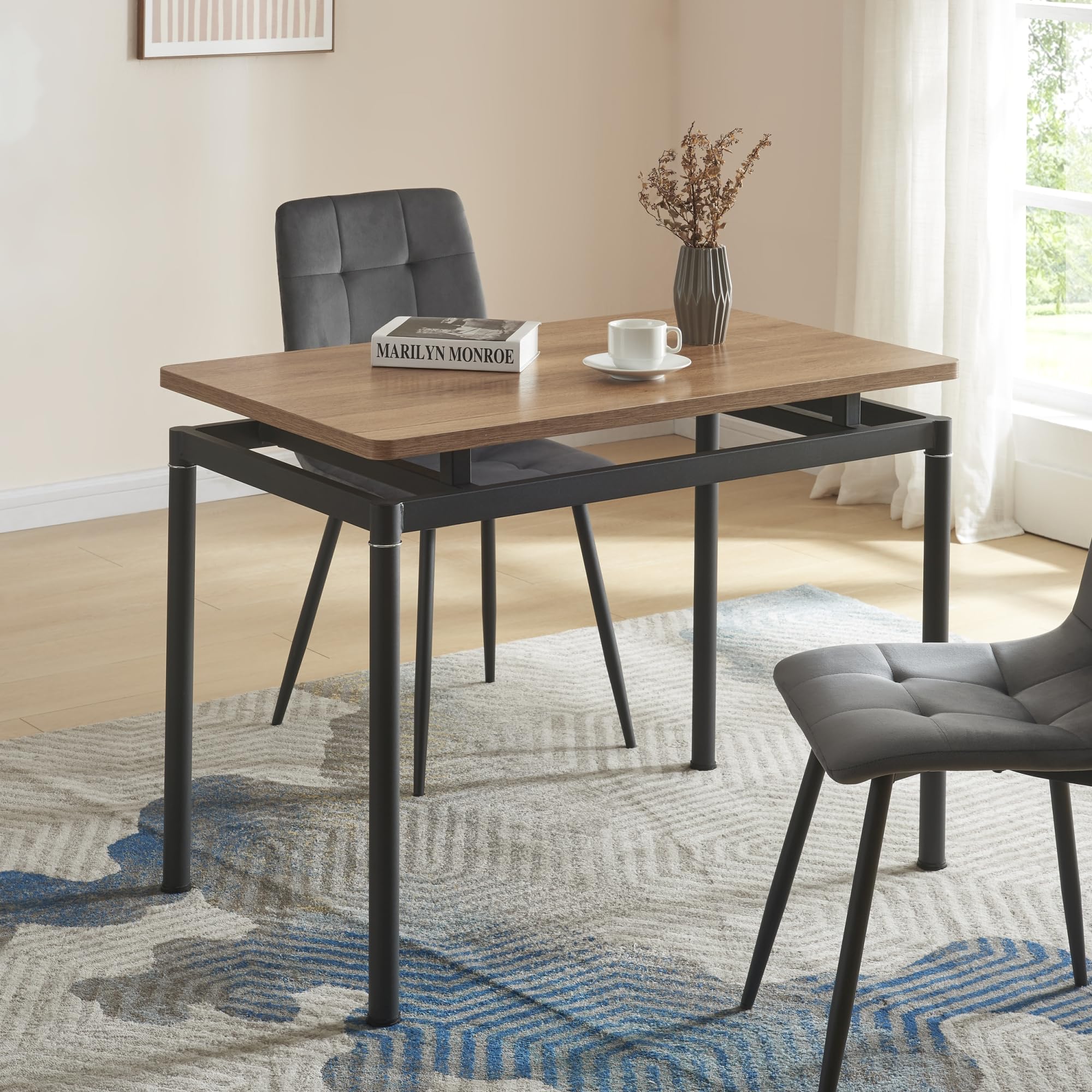 en.casa] Eettafel Hemnes 140x80x75 cm eikenkleurig en zwart