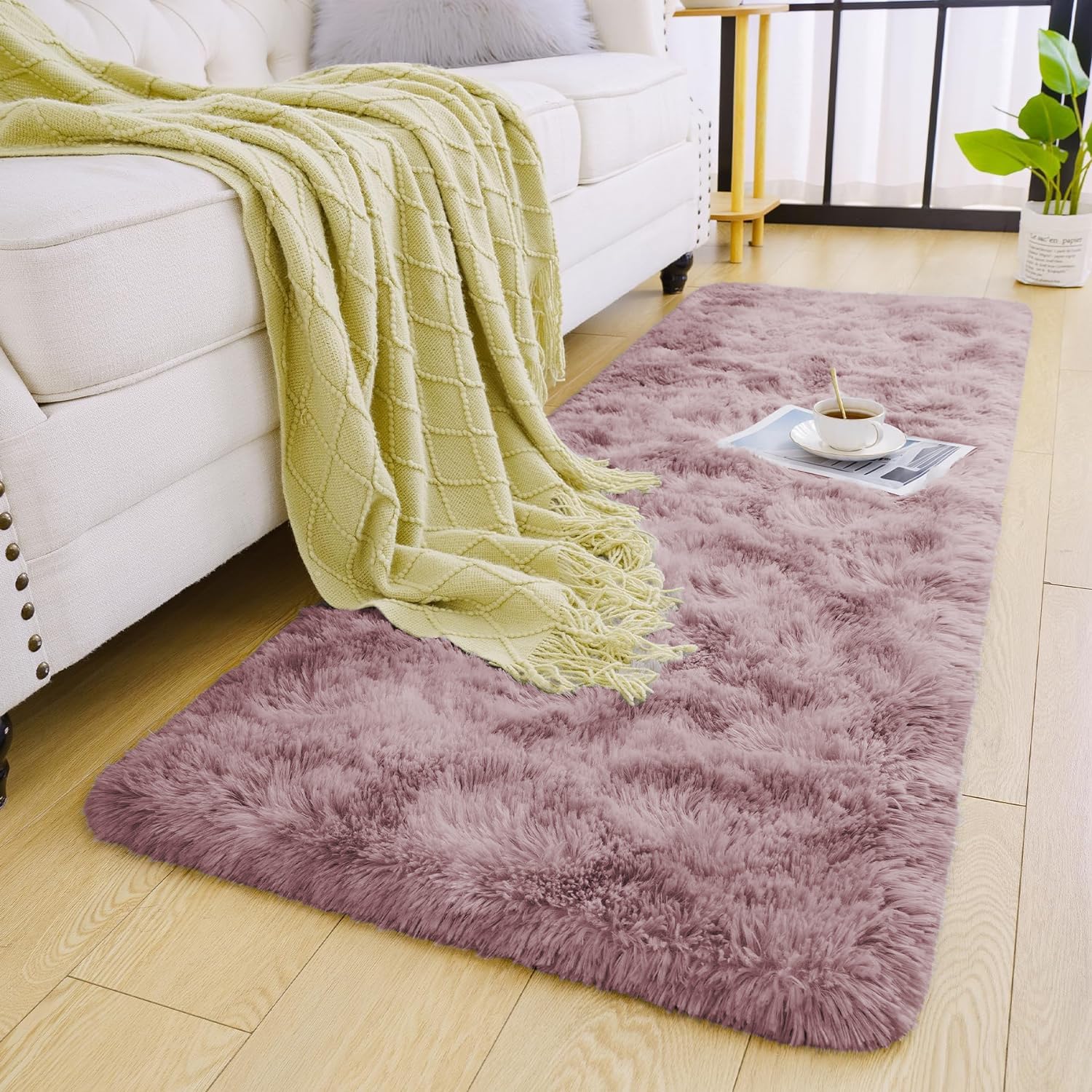 Oxford Homeware Rugs Living Room, Tie-Dye Pink Lilac Area Rugs for Bedroom Hallway Runner 60x220 cm Anti Slip