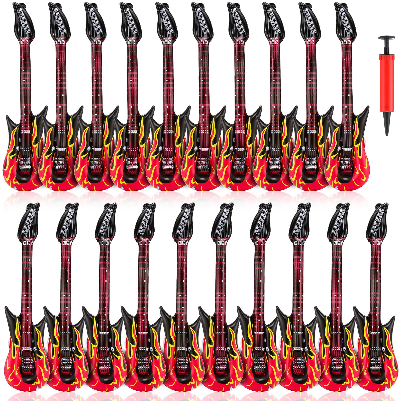 YOUNGSAY Lot 6 Guitares Gonflables 90 Cm – Flammes Cool, PVC Résistant – Fête Thème Rock, Piscine, Photo, Cadeau