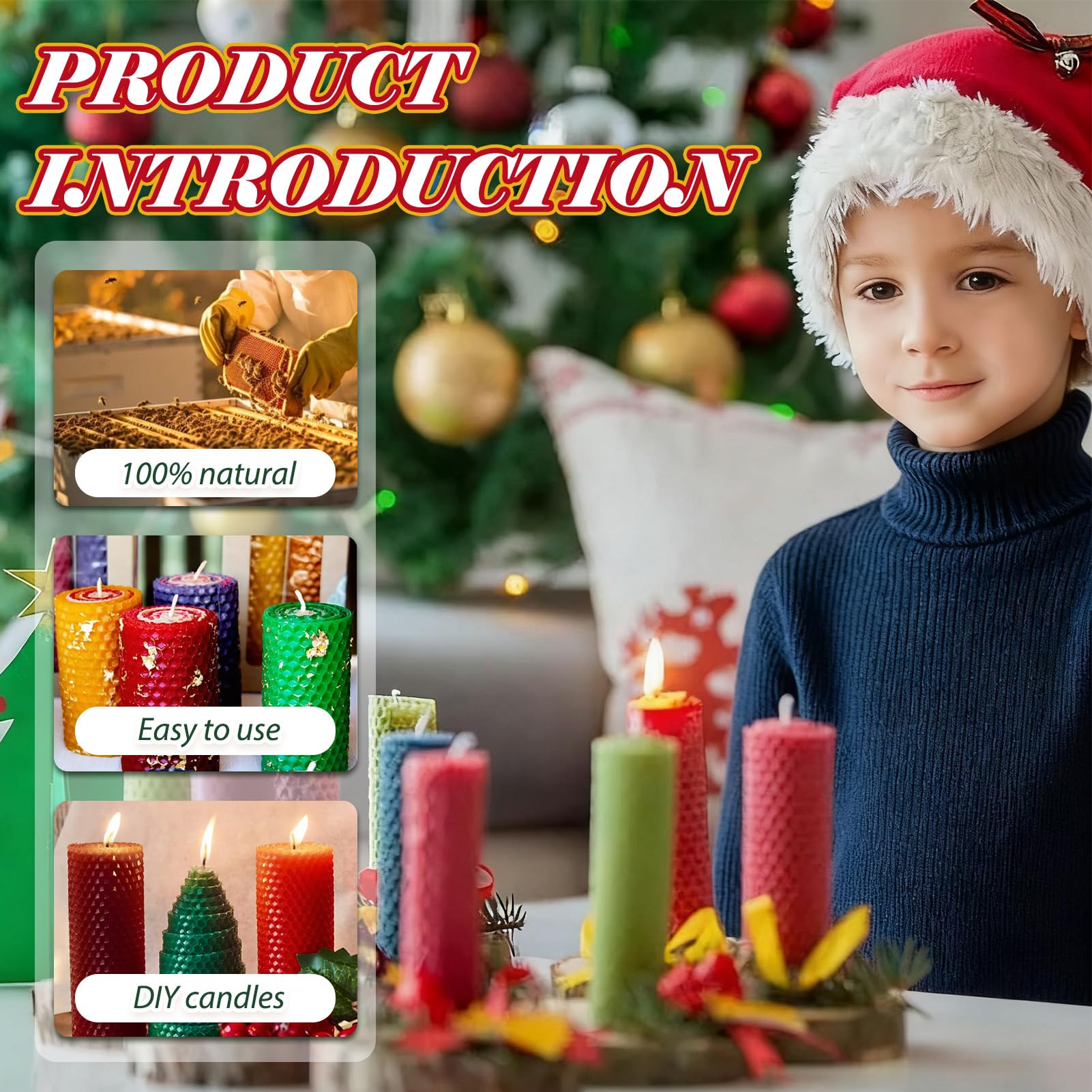 ANBOO Set Fai Da Te Per Candele In Cera D'Api – 10 Fogli Colorati 20x20 Cm Con Stoppino In Cotone Da 6 M, Attività Creativa Per Adulti E Bambini