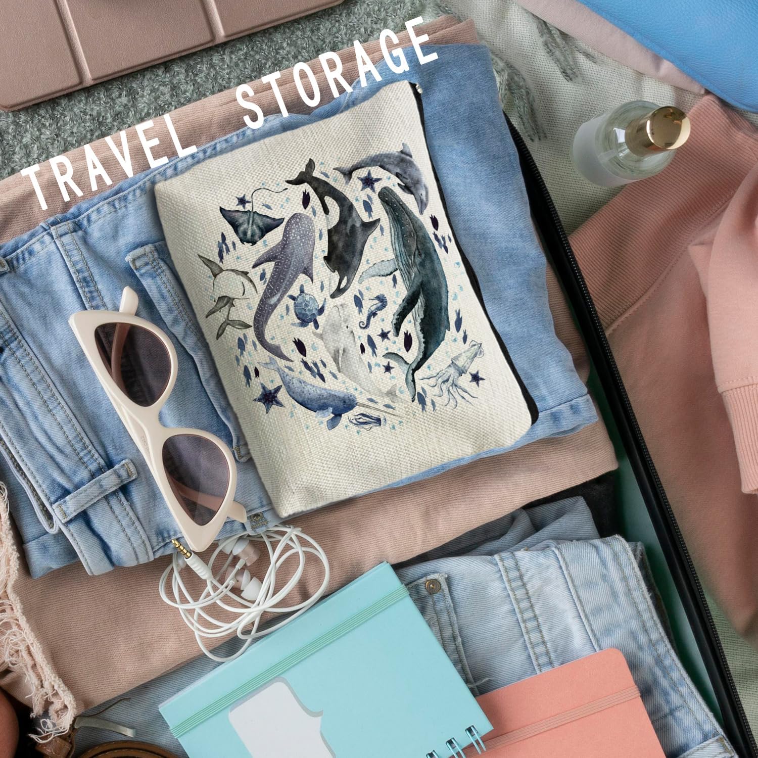 Ocean Animals Shark whale Makeup Bag, Marine Life Animals Cosmetic Bags for Women,Shark Gifts for Women - Image 5