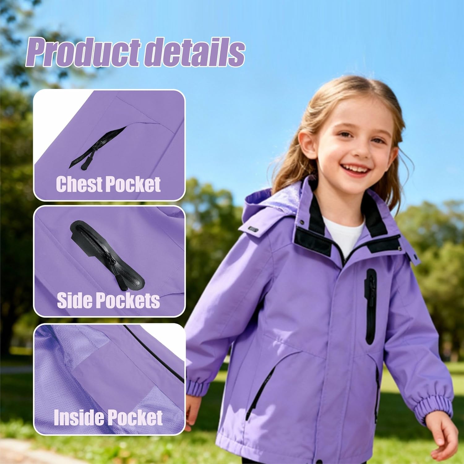 GIISAM Boys Rain Jacket, Girls Raincoat Waterproof Lightweight Windbreaker Coats for Kids - Image 2