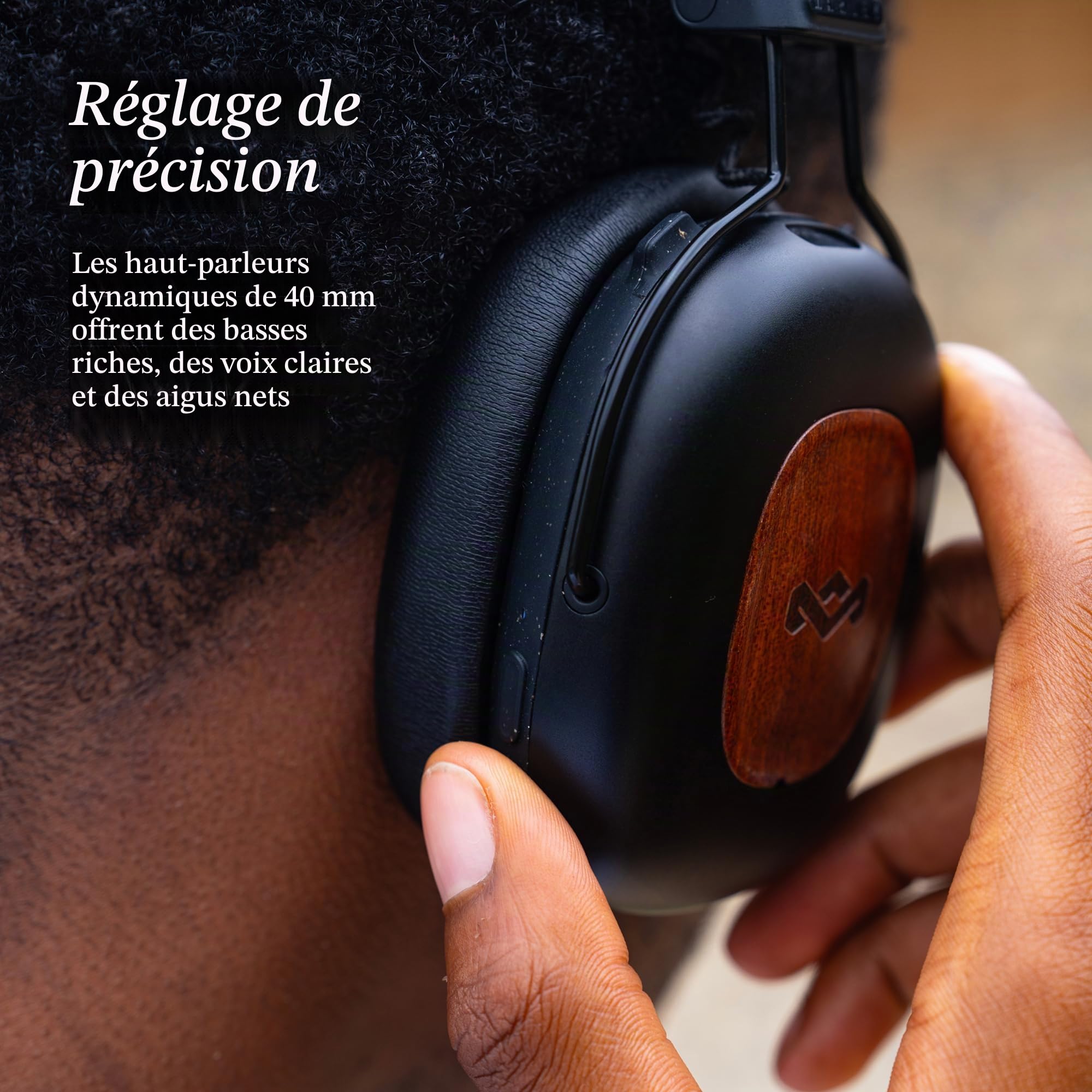 House of Marley Positive Vibration Rebel Casque Audio Bluetooth ANC - Noir | sans fil circum aural, Annulation Adaptative, 130 h d'autonomie, IPX5, Transducteurs 40 mm, matériaux durables