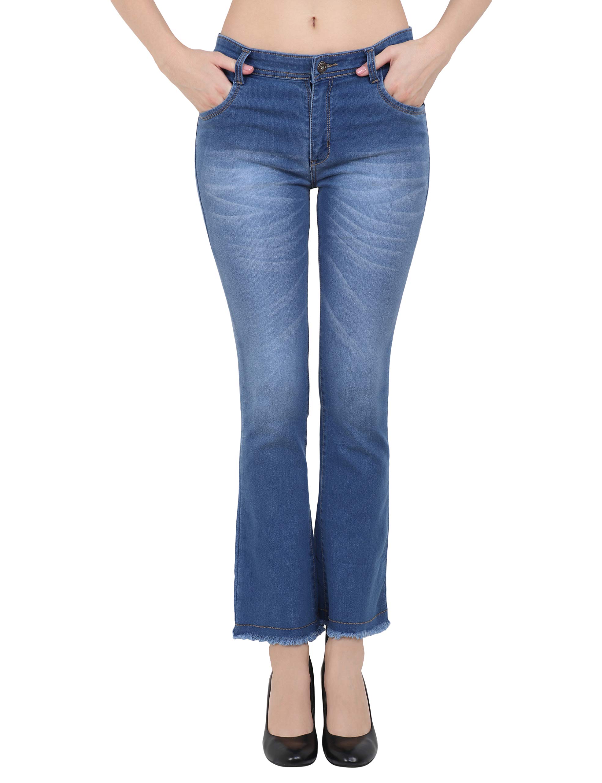 VAP Store High Waist Bell Bottom Women Denim Jeans, Bata Blue, 28