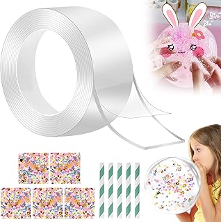 OSDUE 3m x 5cm x 1mm Nano Adhesive Tape with Glitter Powder, Self-Adhesive Nano Tape Bubble, Nano Tape for Making Bubbles, DIY Nano Tape Bubble Craft Kit for Adults Children (Transparent - A)