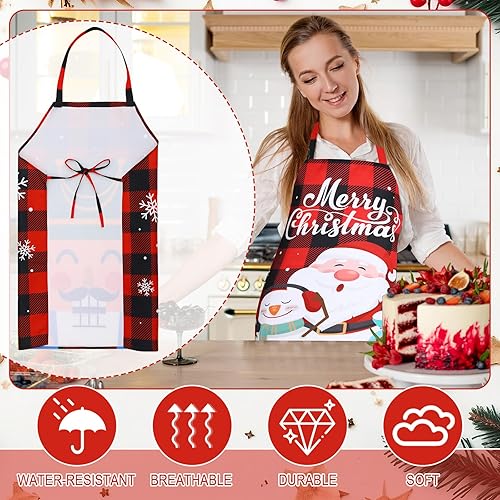 Miniatura 3 de Suhine 12 delantales de Navidad ajustables a granel rojo negro búfalo delantal a cuadros para mujeres hombres cocinando hornear vacaciones fiesta
