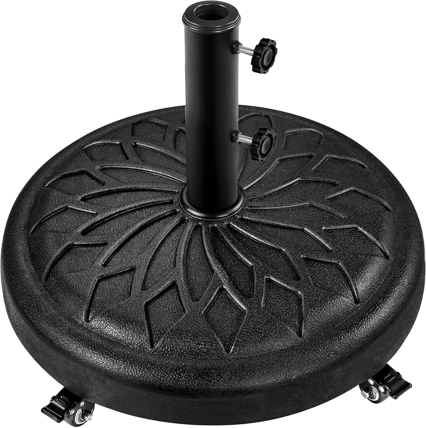 Yaheetech 45lbs Heavy Duty Round Umbrella Base with 4 Lockable Rolling Wheels & 2 knobs, Outdoor Antiqued Umbrella Stand, 20” Market Patio Umbrella Base for Garden, Yard, Lawn Black
