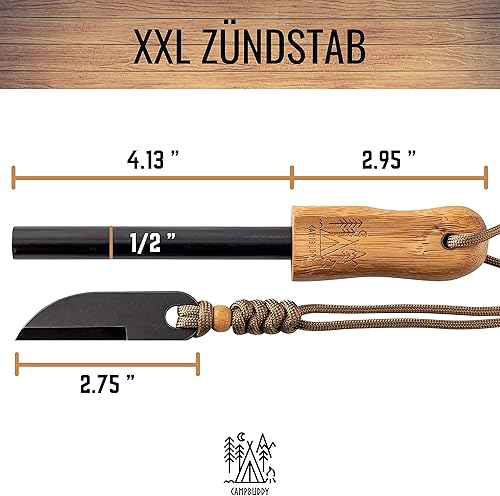 Miniatura 5 de Camp Buddy - Kit de inicio de fuego de bambú, pedernal de magnesio grande y acero para tu equipo de mochilero de Bushcraft, supervivencia, camping y