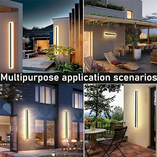 Miniatura 7 de TUORD 2Pack 47.2INCH Long Outdoor LED Wall Lights,38W Waterproof IP65 Warm White led Wall Light Rectangular Black Wall Light,led Porch Lights