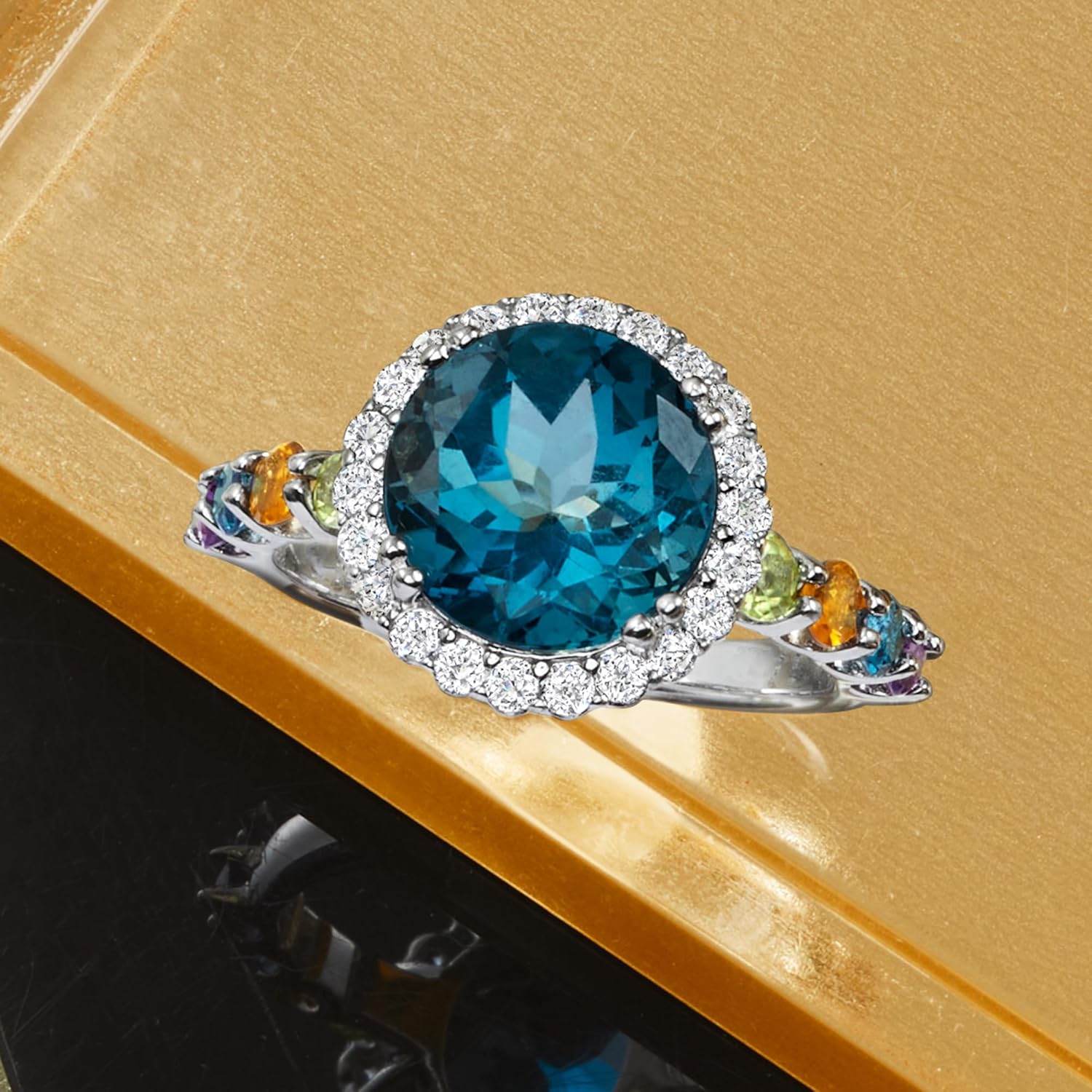Ross-Simons 4.20 Carat London Blue Topaz and 1.00 ct. t.w. Multi-Gemstone Ring in Sterling Silver