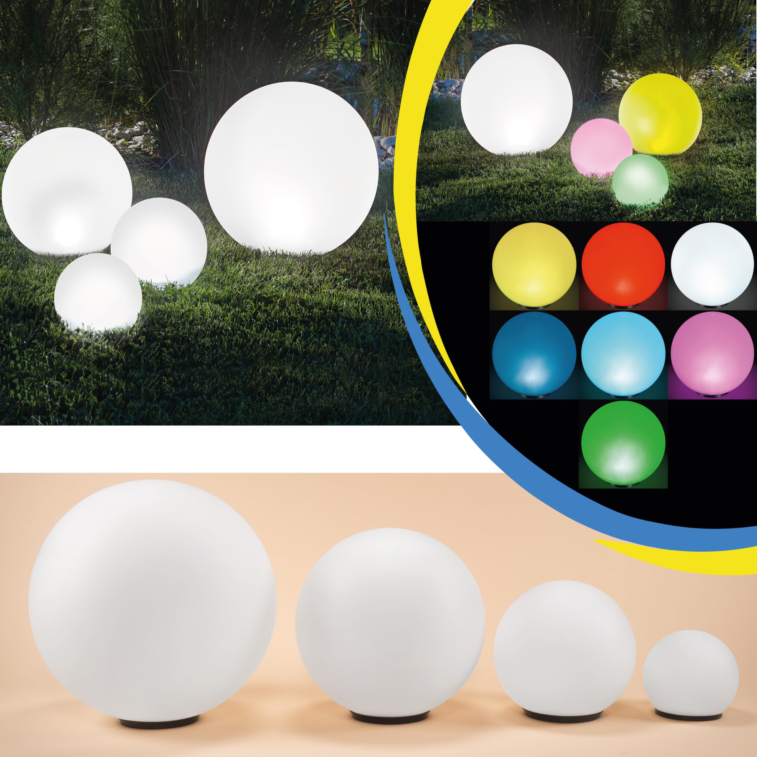 Esotec Solarkugel für den Garten, 4er Set, 7 Farben, multicolor, Bodenleuchten, Akku, LED Solarkugel, Solarleuchte, Kugelleuchte, 6500K, außen, winterfest, outdoor, 102615