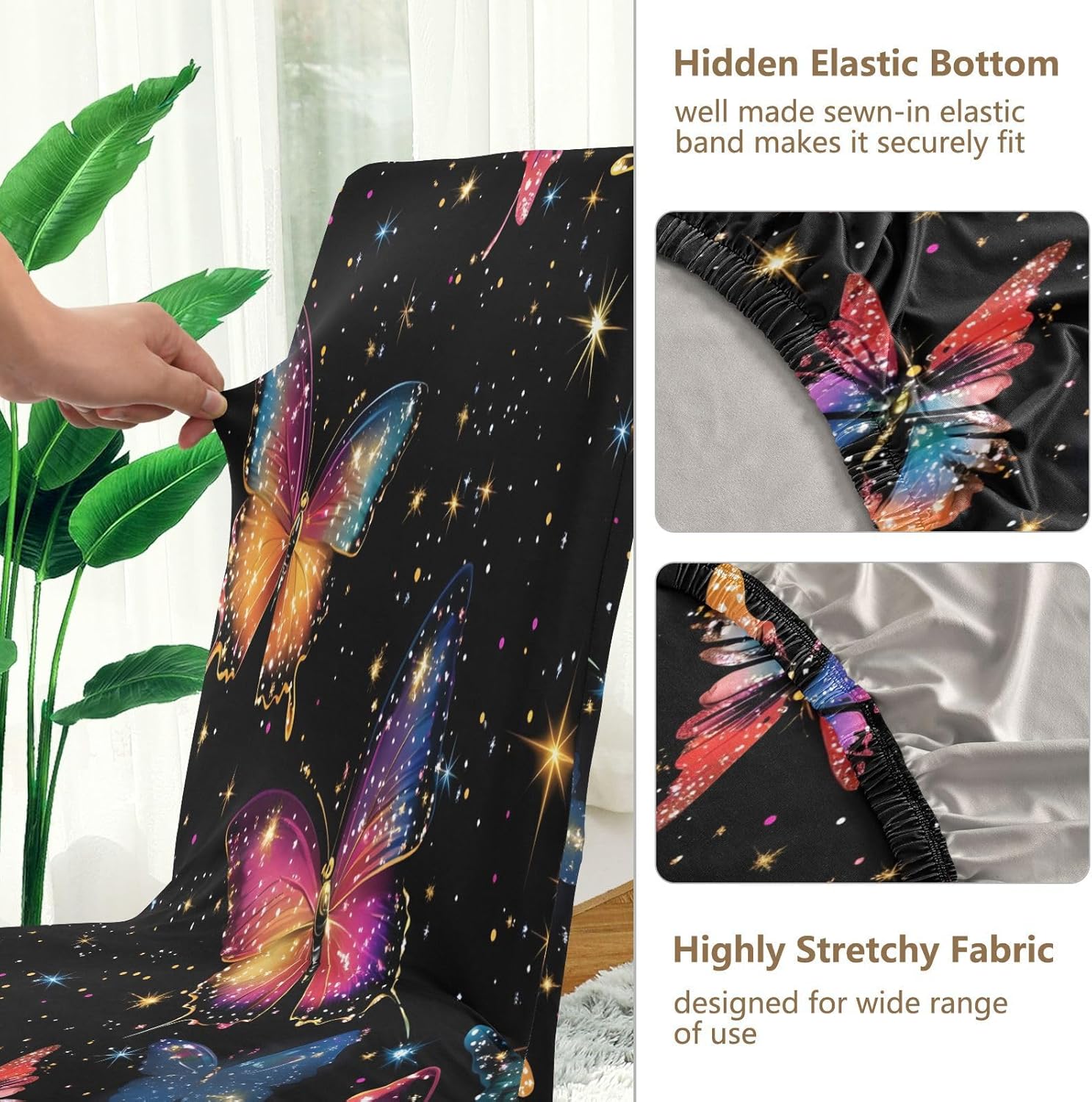 ALAZA Chair Covers for Dining Room, Butterfly Colorful Pattern Stretch Chair Cover Sets Chair Protector Removable Washable for Ktichen Restaurant Hotel