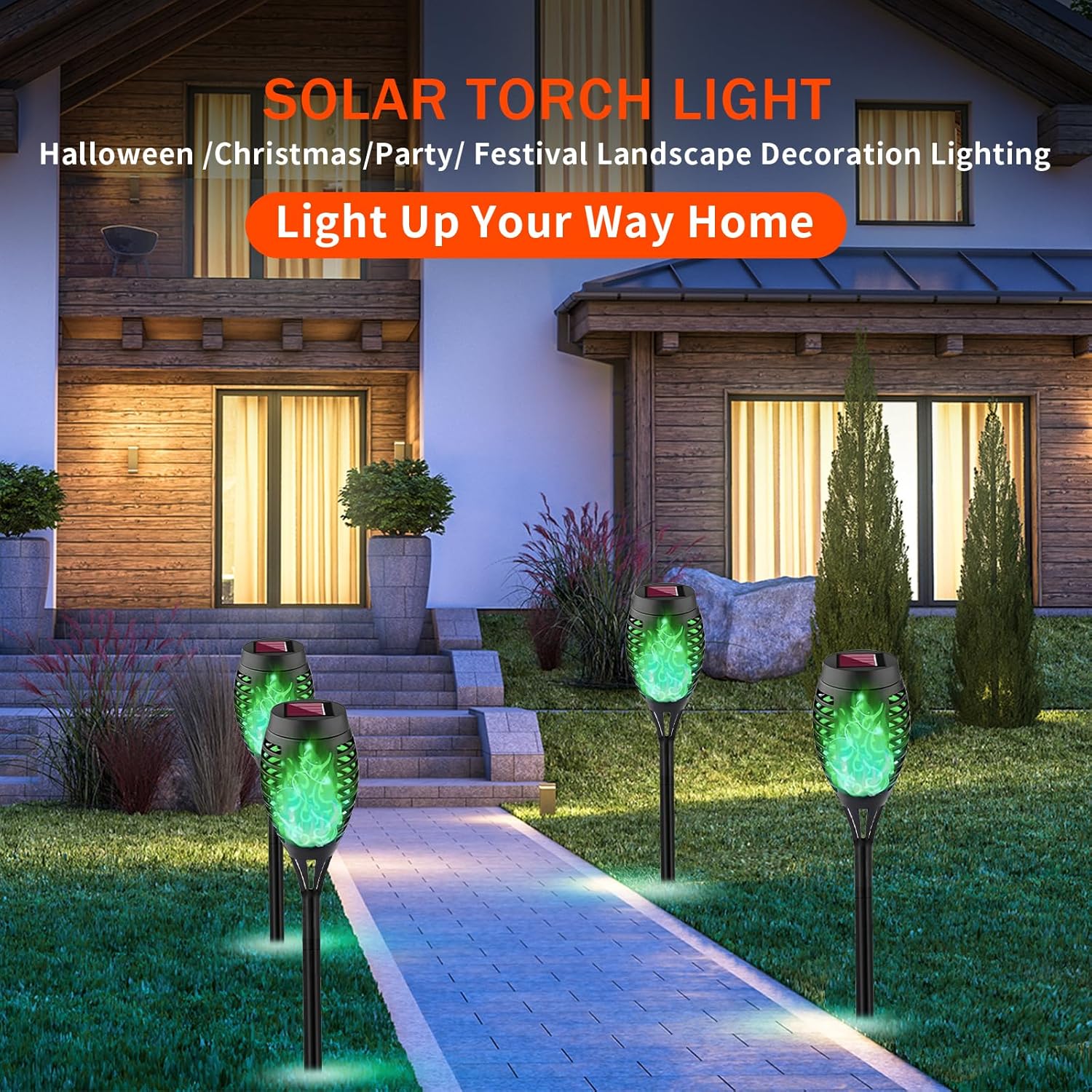 Swingers Solar Lights Outdoor,Halloween Solar Torch Lights with Flickering Flame,Waterproof Outdoor Garden Lights for Outside Patio Pathway Yard Decorations(8, Green)