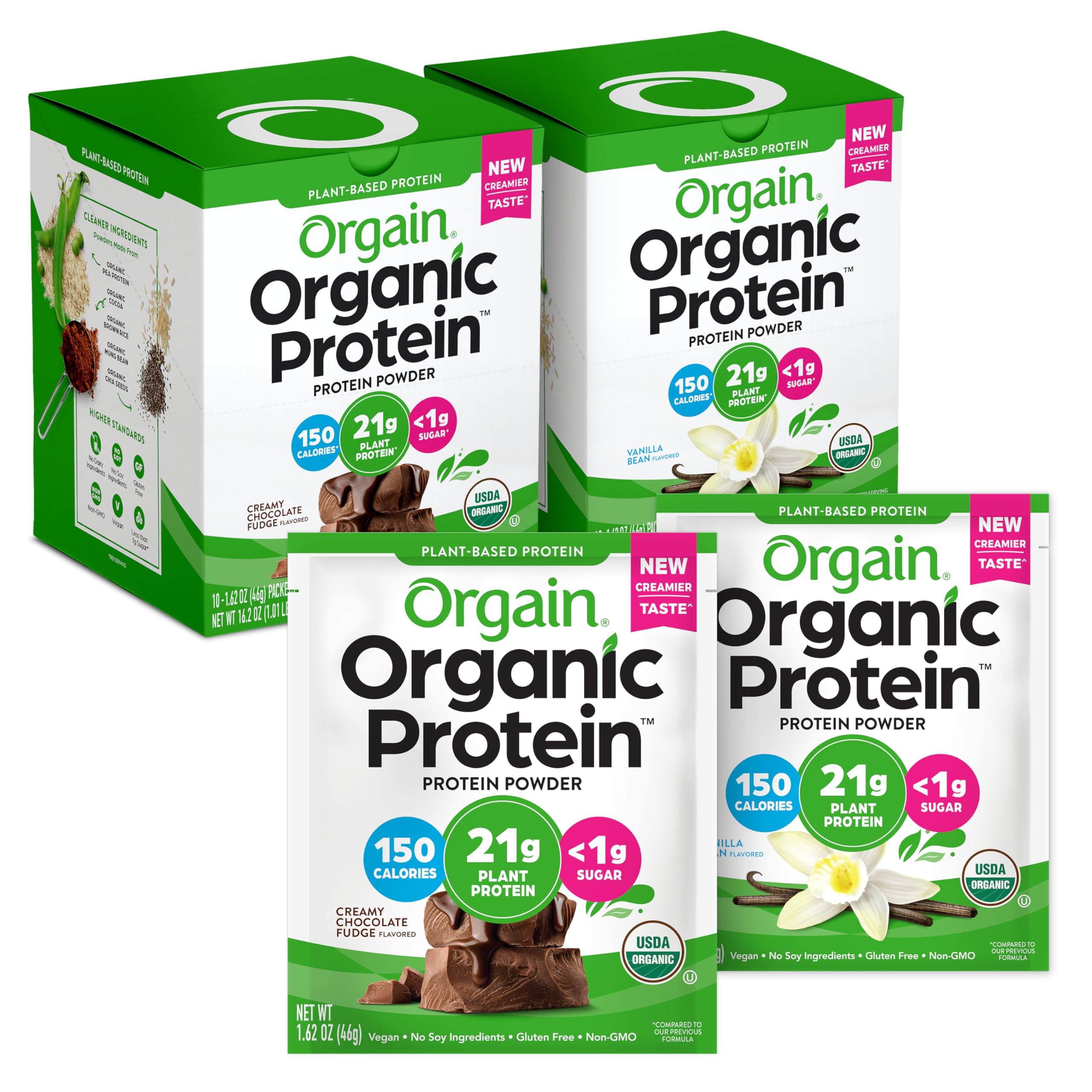 Orgain Suplemento Proteico em Pó Vegano Orgânico, 21 g de proteína, 20 sachês