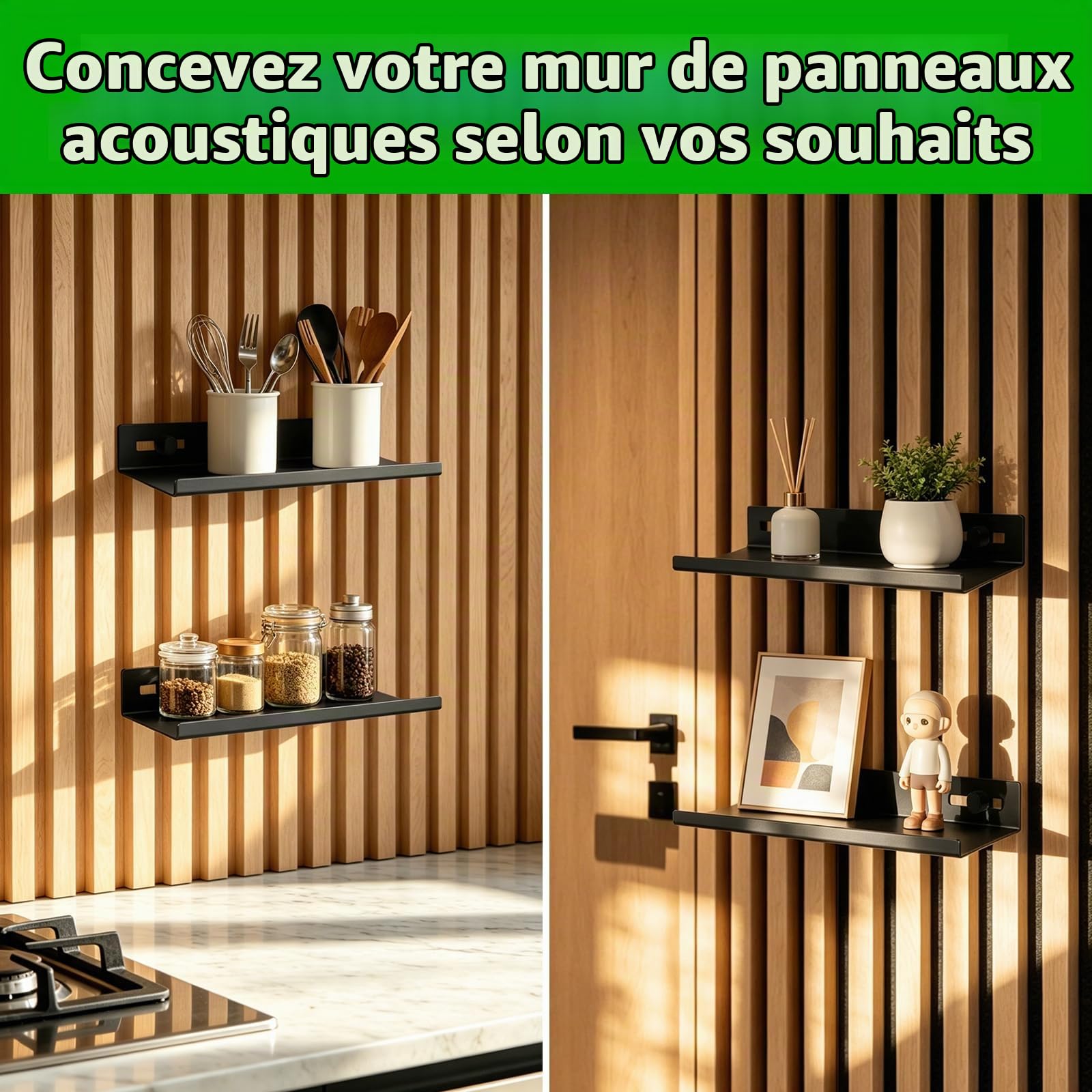 Hysagtek Lot de 1 étagères pour Panneau Acoustique - Accessoires en métal - Panneaux acoustiques sans perçage - Étagère Flottante Noire pour Salon, Chambre à Coucher, Bureau (30 x 10 cm)