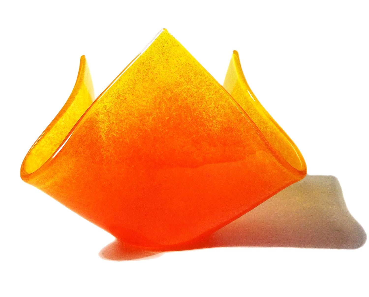 Fused glass, candle vase, orange and yellow blend, incense burner, hankie vase, candle holder