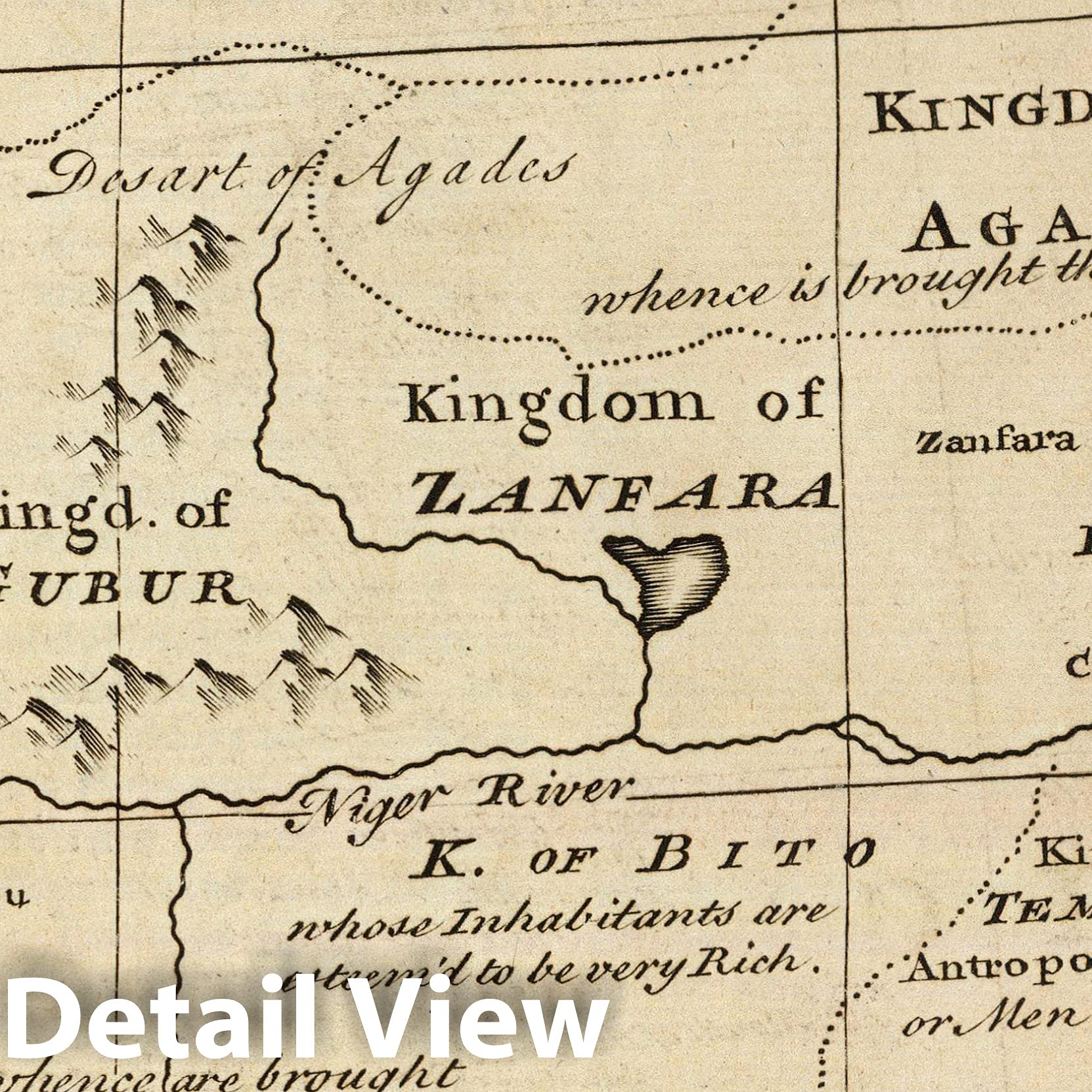 Historic Pictoric Mapa: Negroland, países adyacentes, 1747, arte vintage de la pared : 61 x 50 cm