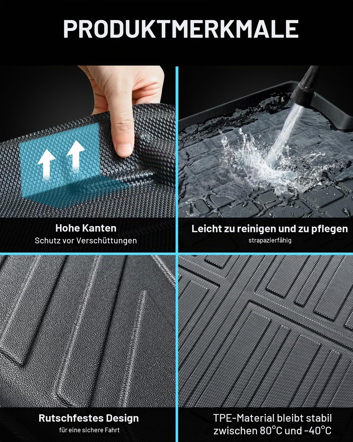 CDEFG Kompatibel mit Hyundai Kona SX2 EV Elektro 2024 2025 Kofferraumwanne, TPE Kofferraummatte Wasserdicht Anti-Staub Wanne Car Cargo Trunk Tray Auto Kona EV 2024 Zubehör