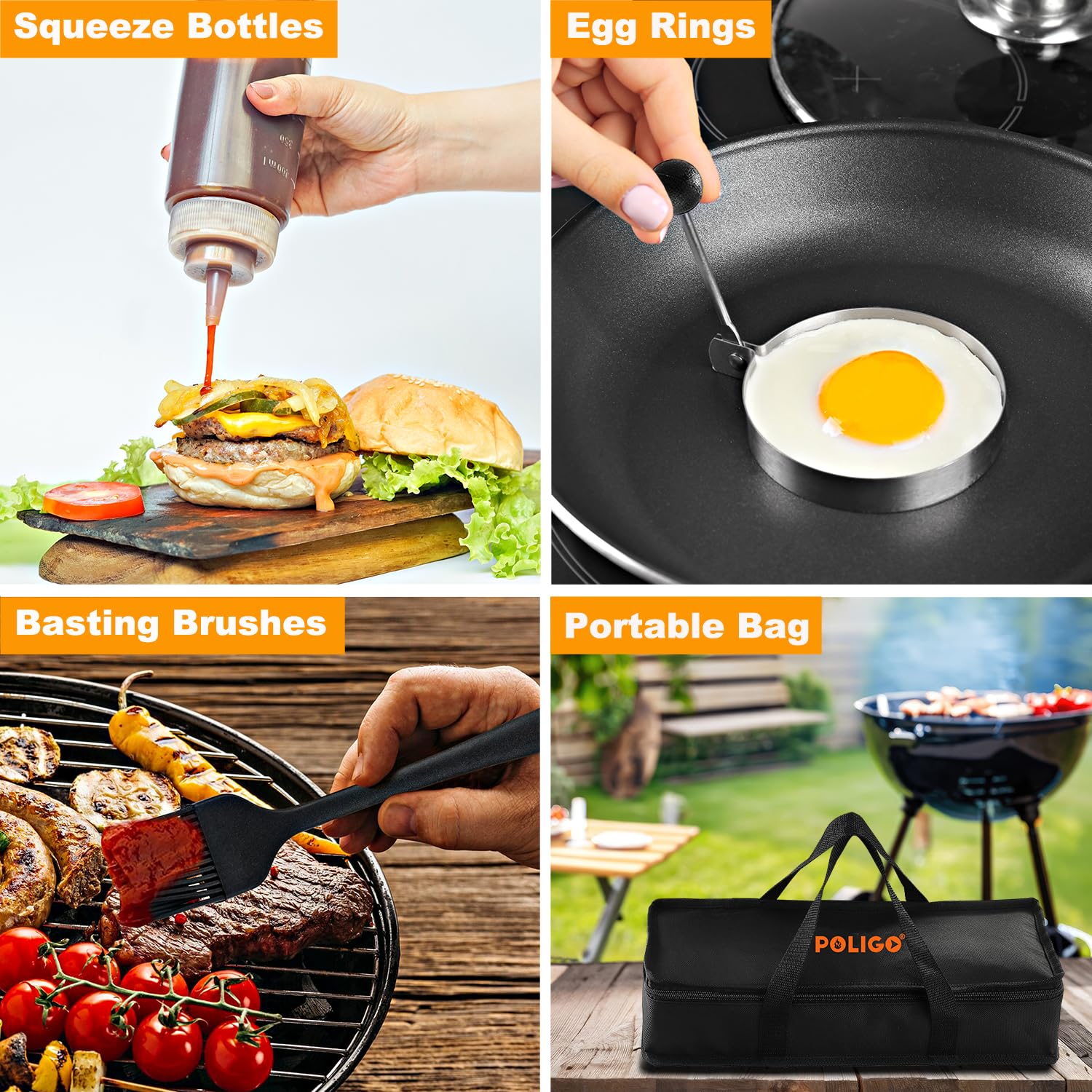 Juego de 28 accesorios para parrilla, juego de accesorios de parrilla plana para chef de campamento, juego de espátulas para parrilla con espátulas agrandadas, cubierta de hilvanado, raspador 6