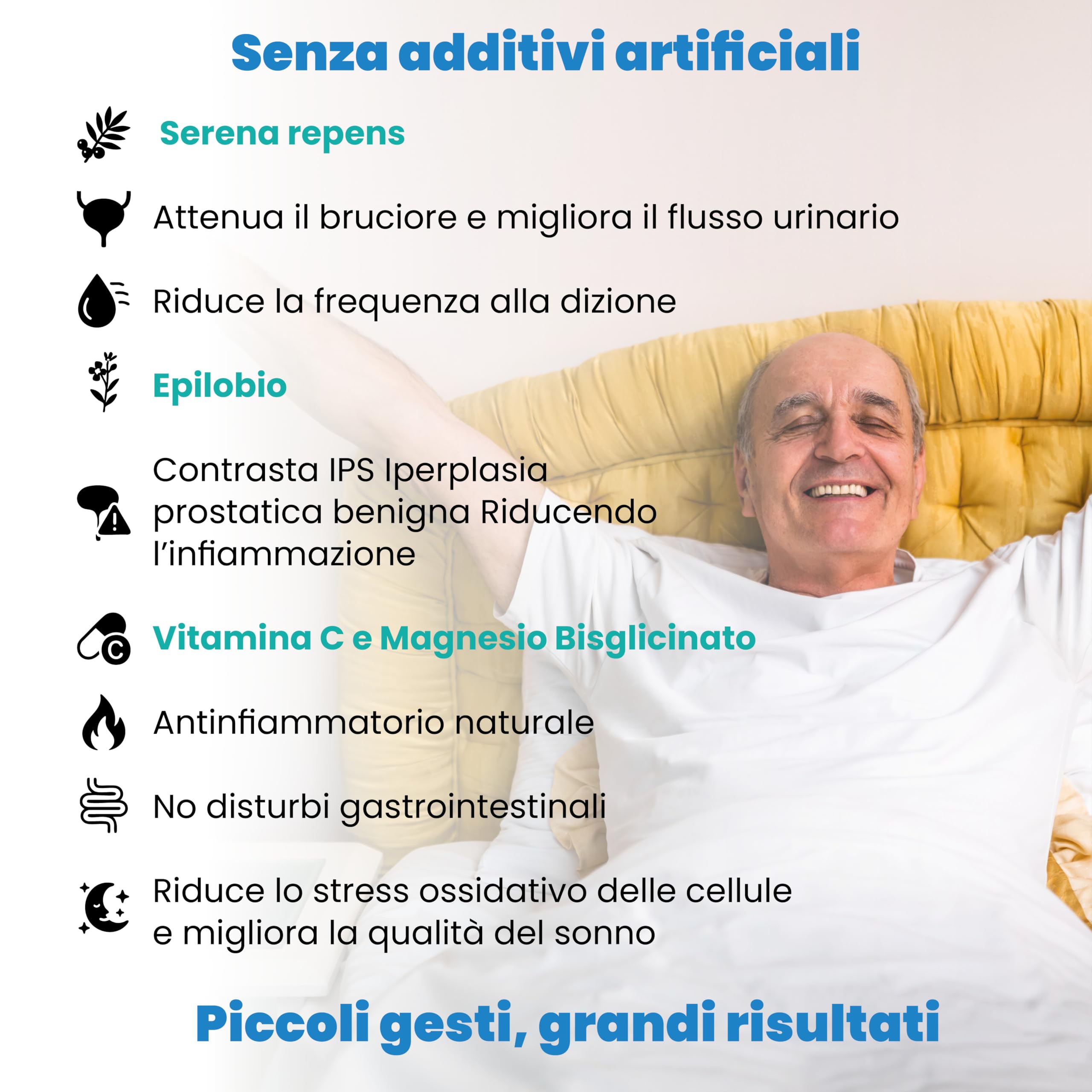 Integratore Prostata, Uomo, Serenoa Repens,Saw Palmetto, Vitamina C e D Magnesio Bisglicinato, Epilobio, Orthosiphon,120 Capsule, Formula Potente, Minzione Regolare, Disfunzione