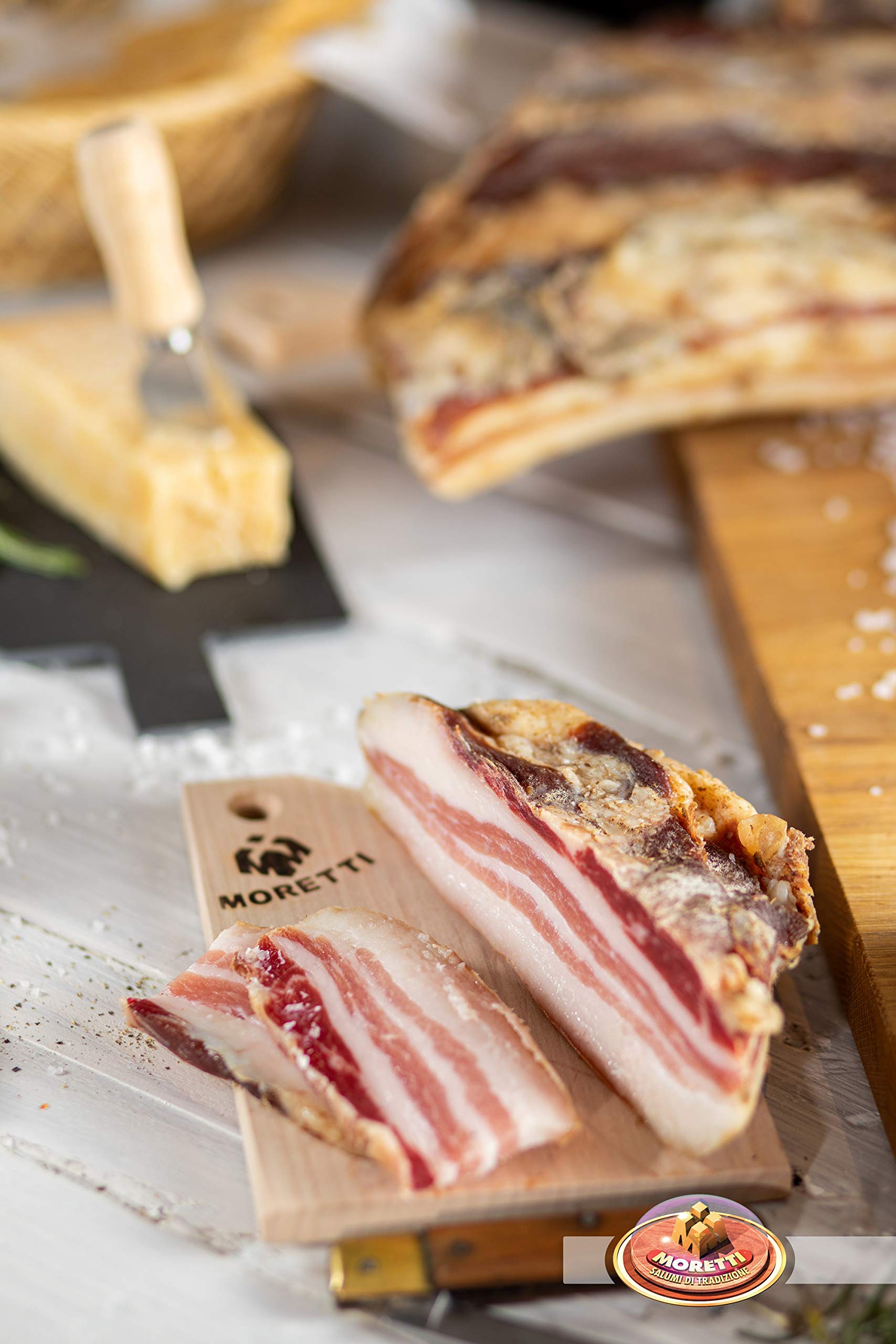Moretti® | Pancettone à bord doux au bacon et au bacon | Tranche sous vide environ 800g / 900g | Artisan chevronné | De pur porc | Légèrement fumé