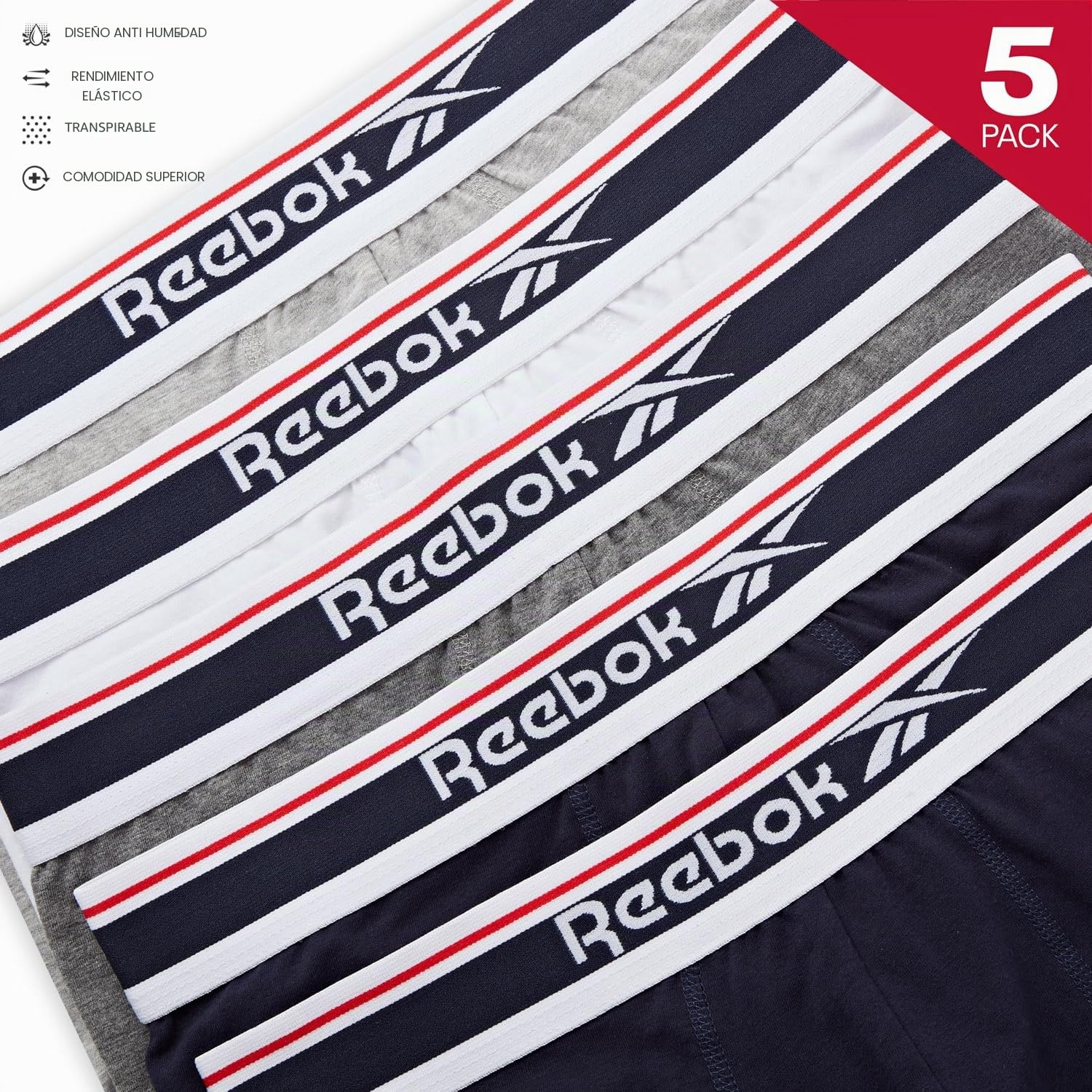 Reebok Jay Trunks Hombre (Pack de 5)