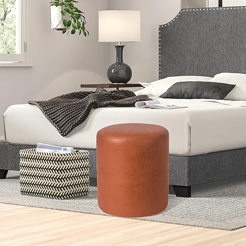Miniatura 9 de Joveco Moderno otomano redondo con asiento acolchado suave, taburete acolchado tapizado para maquillaje, sala de estar, dormitorio, oficina en casa,