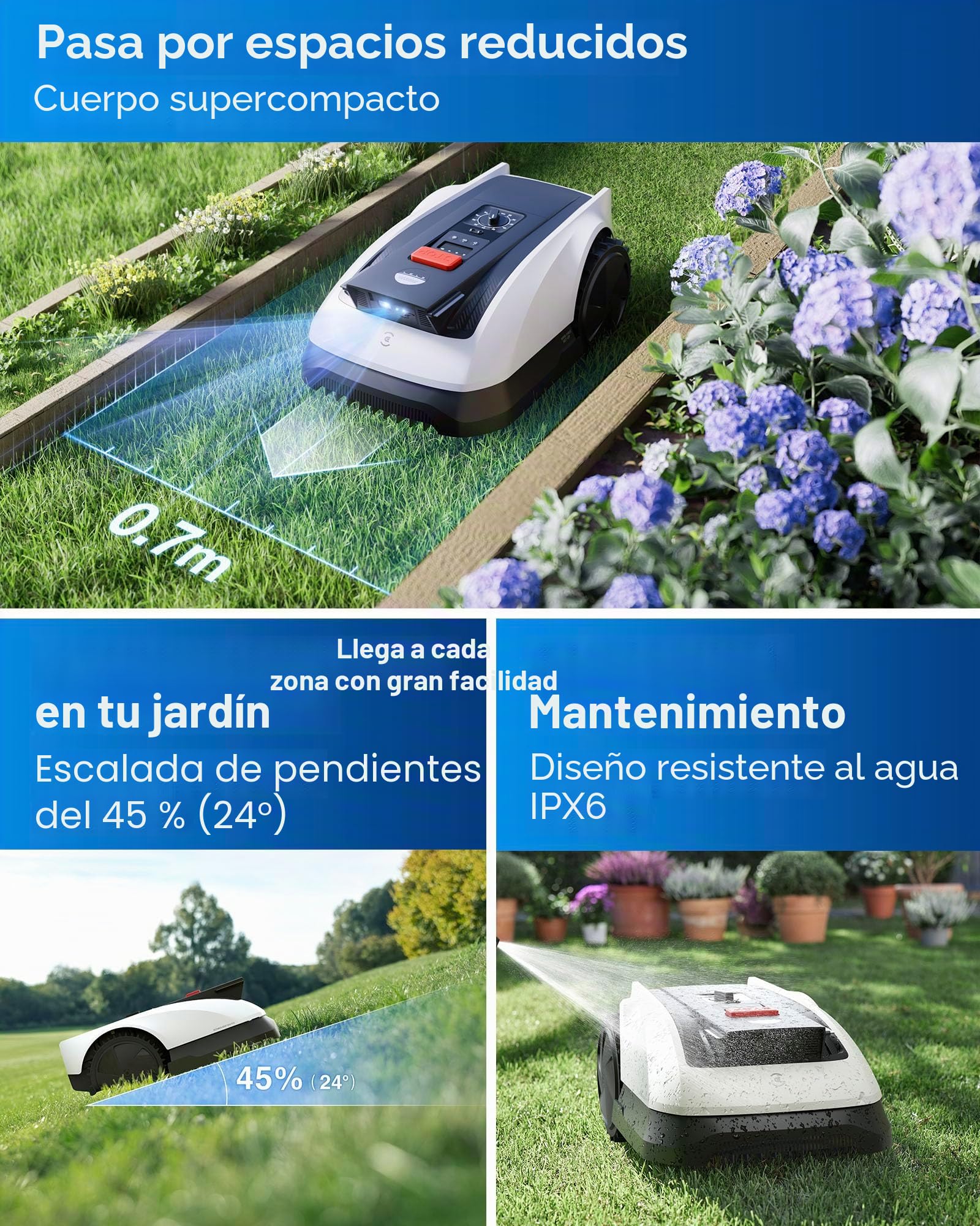 ECOVACS Goat O800 RTK Robot cortacésped de 800 ㎡, sin Cables, navegación RTK+Vision Mejorada con Lidar, Paso de 0,7 m de Camino, mapeo automático, Corte Personalizable, Corte de presicion de Bordes