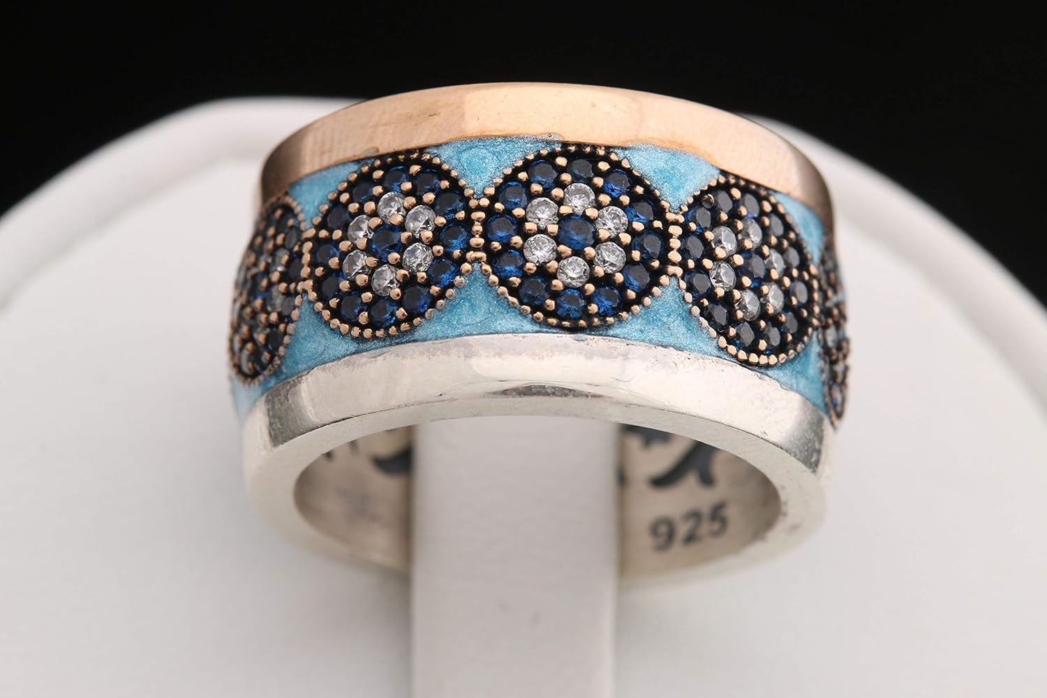 Nazar ! Turkish Handmade Blue Turquoise Color Enamel Evil Eye Sapphire Topaz Sterling Silver Ring All Sizes Available - Image 7