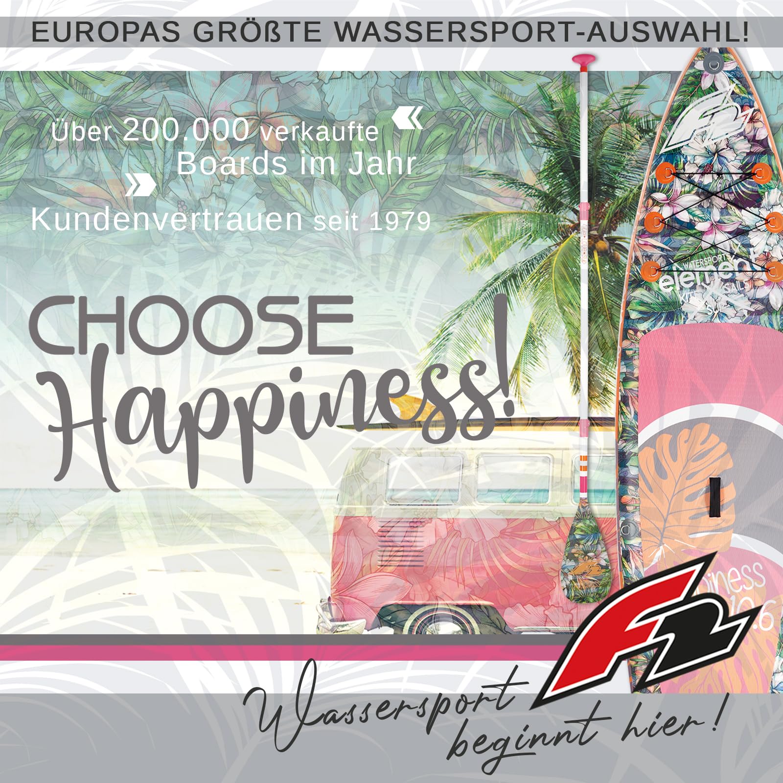 F2 Damen SUP Stand Up Paddle Board Happiness Größe wählbar Multicolor
