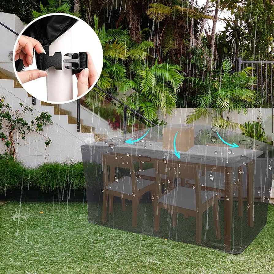 Housse Protection Table Jardin 180x170cm - Imperméable, Anti-UV Et Coupe-vent - 600D Oxford