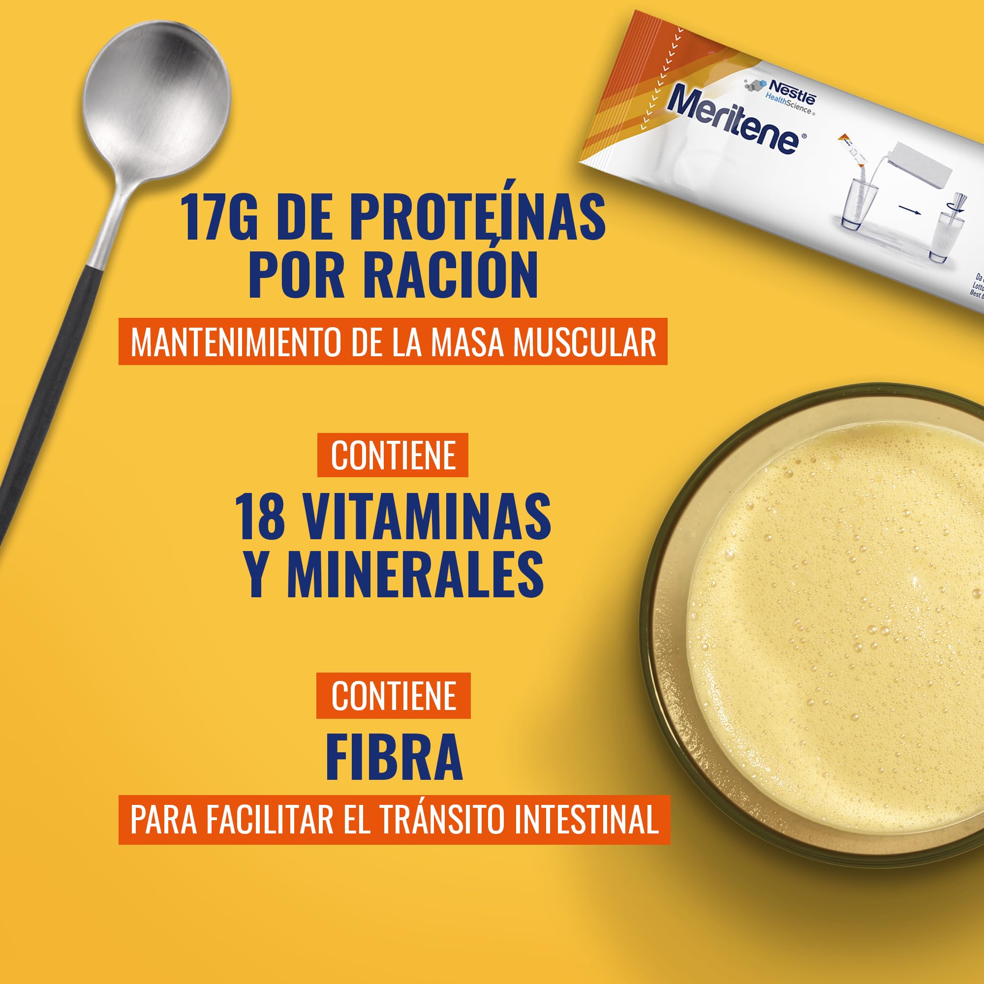 Meritene | Fuerza y Vitalidad Fibra | Sabor Vainilla | Fuerza para tus Músculos, Vitalidad para ti | Solución Nutricional Adultos con Fibra, Proteínas, Vitaminas y Minerales| 14 Sobres| 490 gr