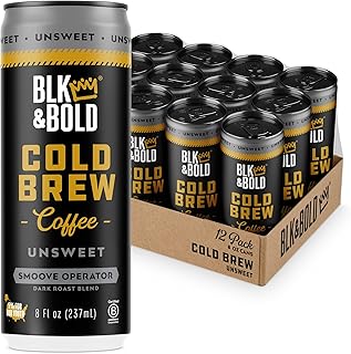 BLK & Bold Smoove Operator Cold Brew Coffee, Unsweet. Keto-Friendly, Zero Sugar, Low Calorie Ready-to-Drink Dark Roast. 8 oz Cans (Pack of 12)