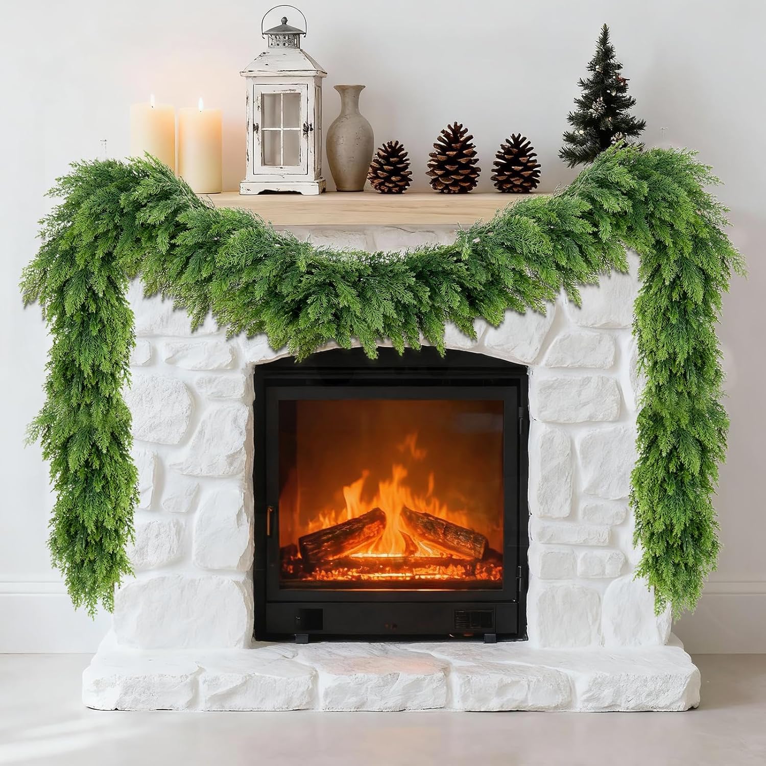 9FT Realistic Christmas Cedar Garland, Artificial Christmas Garland Real Touch Greenery Faux Pine Garlands, Xmas Decorations Indoor Outdoor 9FT-1P