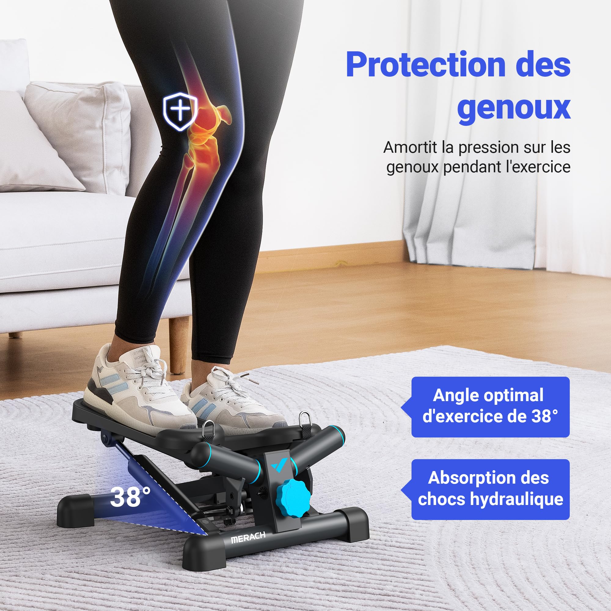 MERACH Stepper 2 en 1 pour la Maison, Silencieux 150 kg avec Écran LCD, Fitness avec Cordes de Puissance