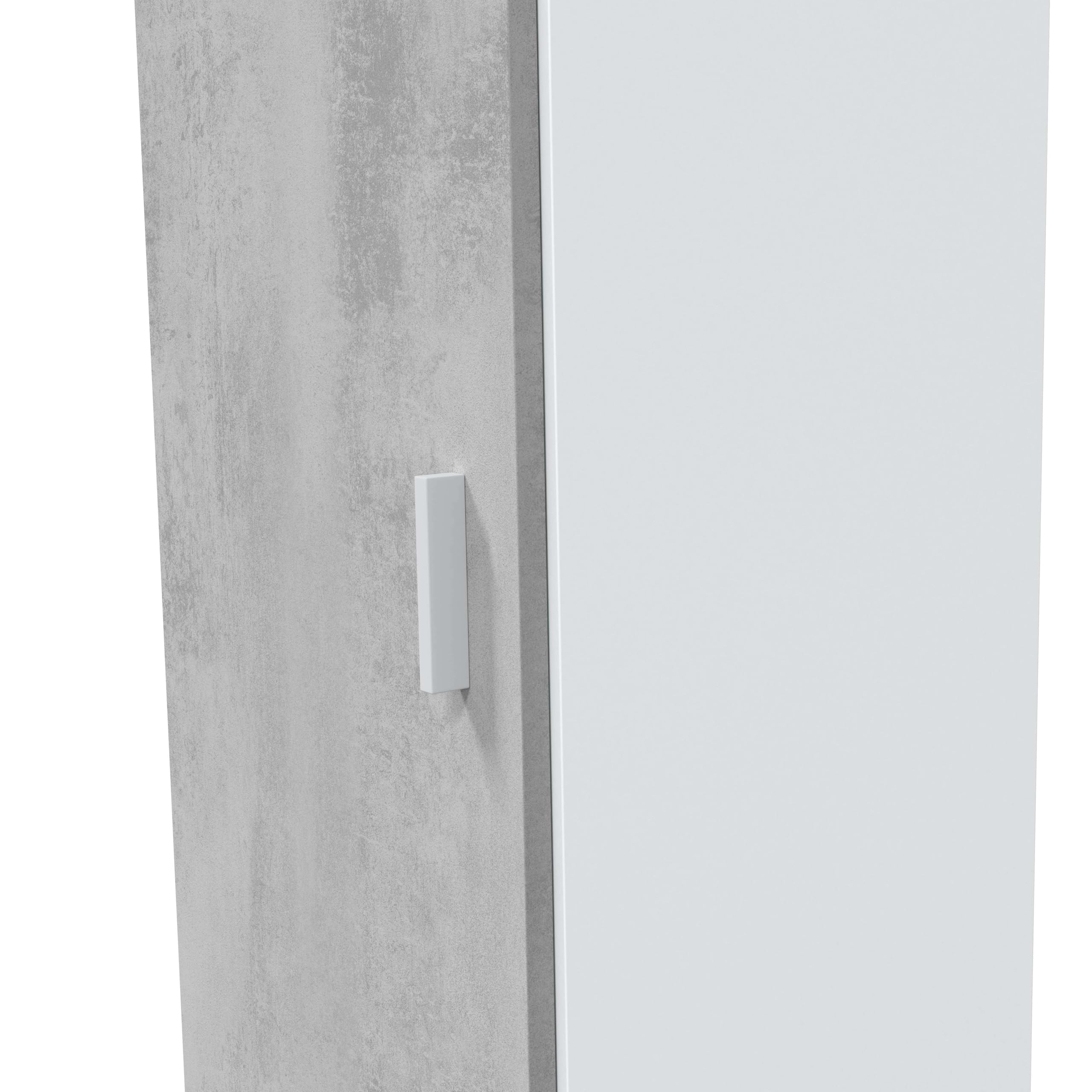 Habitdesign Armoire multifonction 1 porte 3 étagères 182 x 41 x 37 cm Colonne de rangement Blanc « Artik » et gris ciment