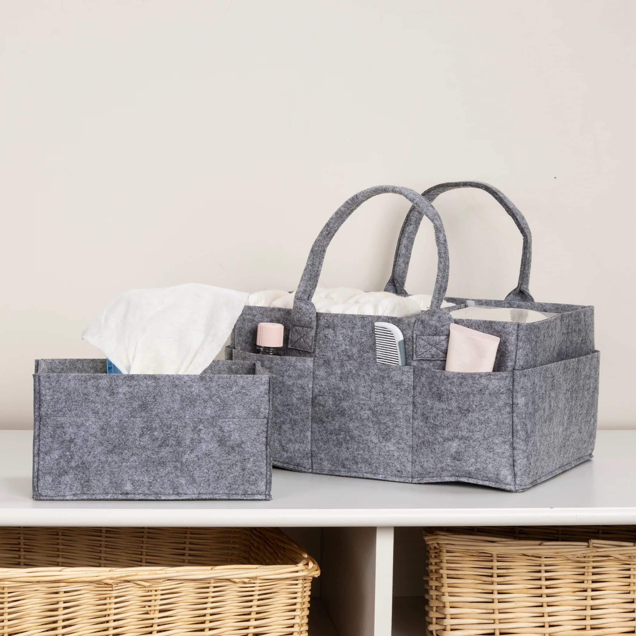 Sammy & Lou Caddy Portatutto In Feltro Grigio, Contenitore Pieghevole Con Manici E Inserti, Per Nursery, Giochi, Pannolini, Asciugamani, 30x20x15 Cm