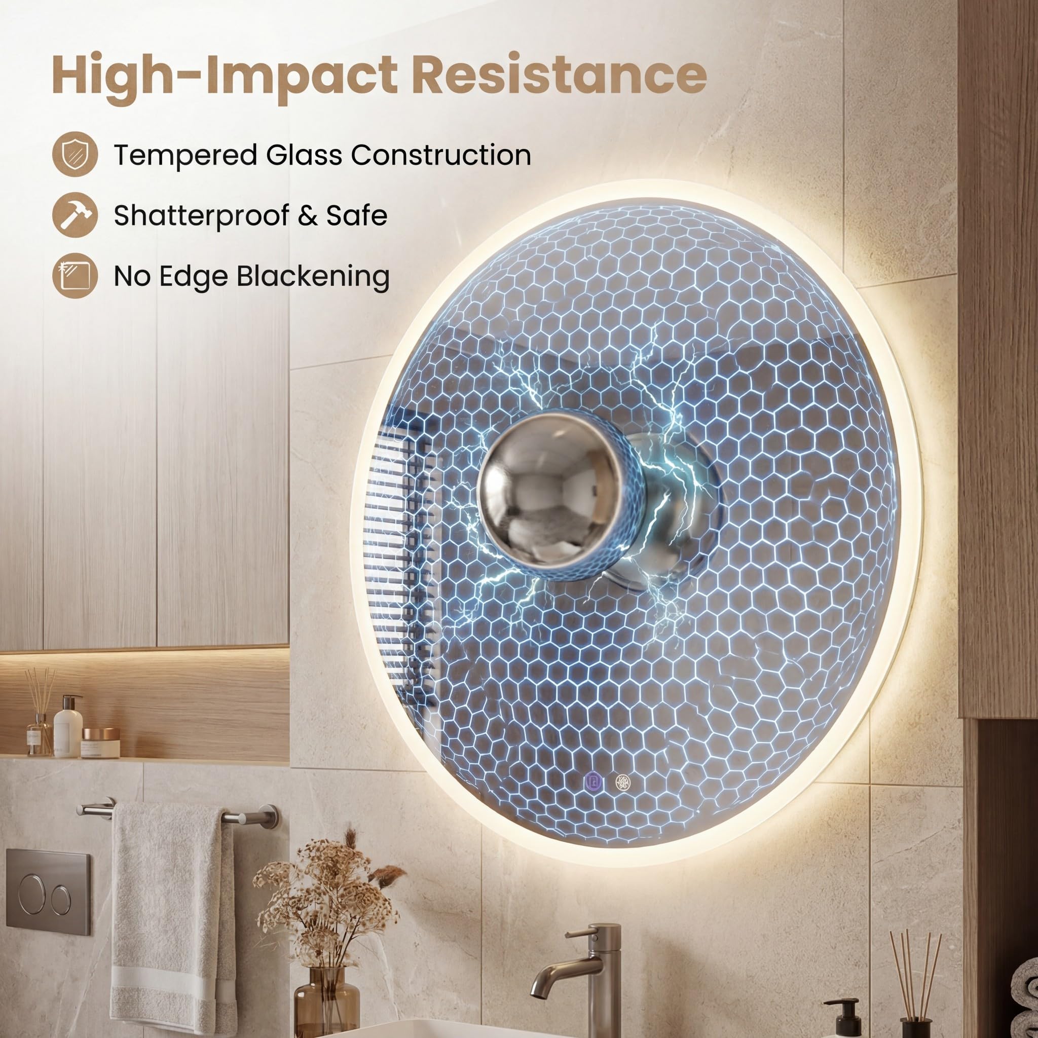 LIFEZEAL Lustro LED do łazienki z 3 kolorami i regulacją jasności, inteligentne lustro z funkcją pamięci, lustro ścienne ze szkła hartowanego do wejścia (70 x 70 cm, styl 1)