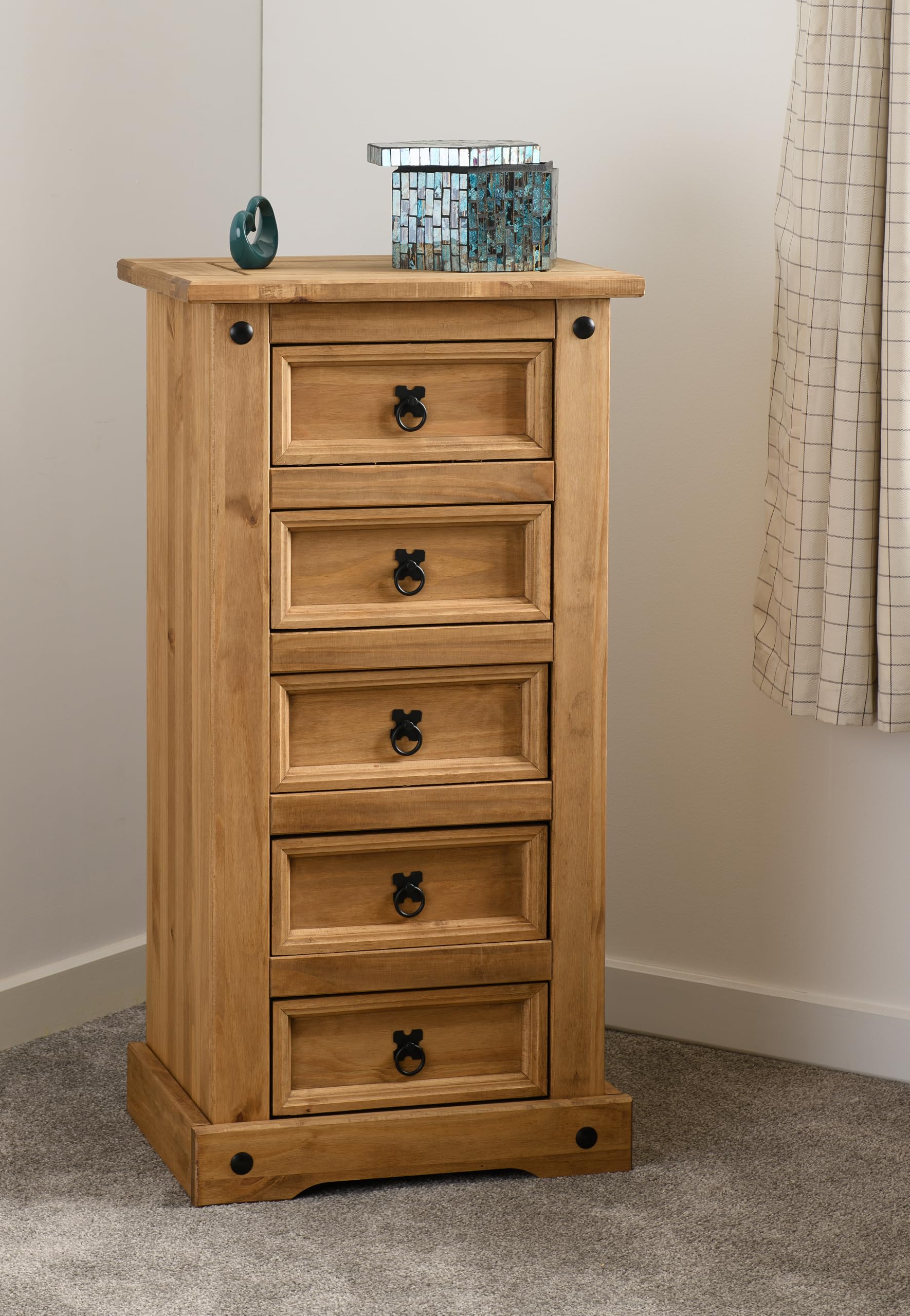 Seconique Corona Pine 5 Drawer Tall Chest of Drawers