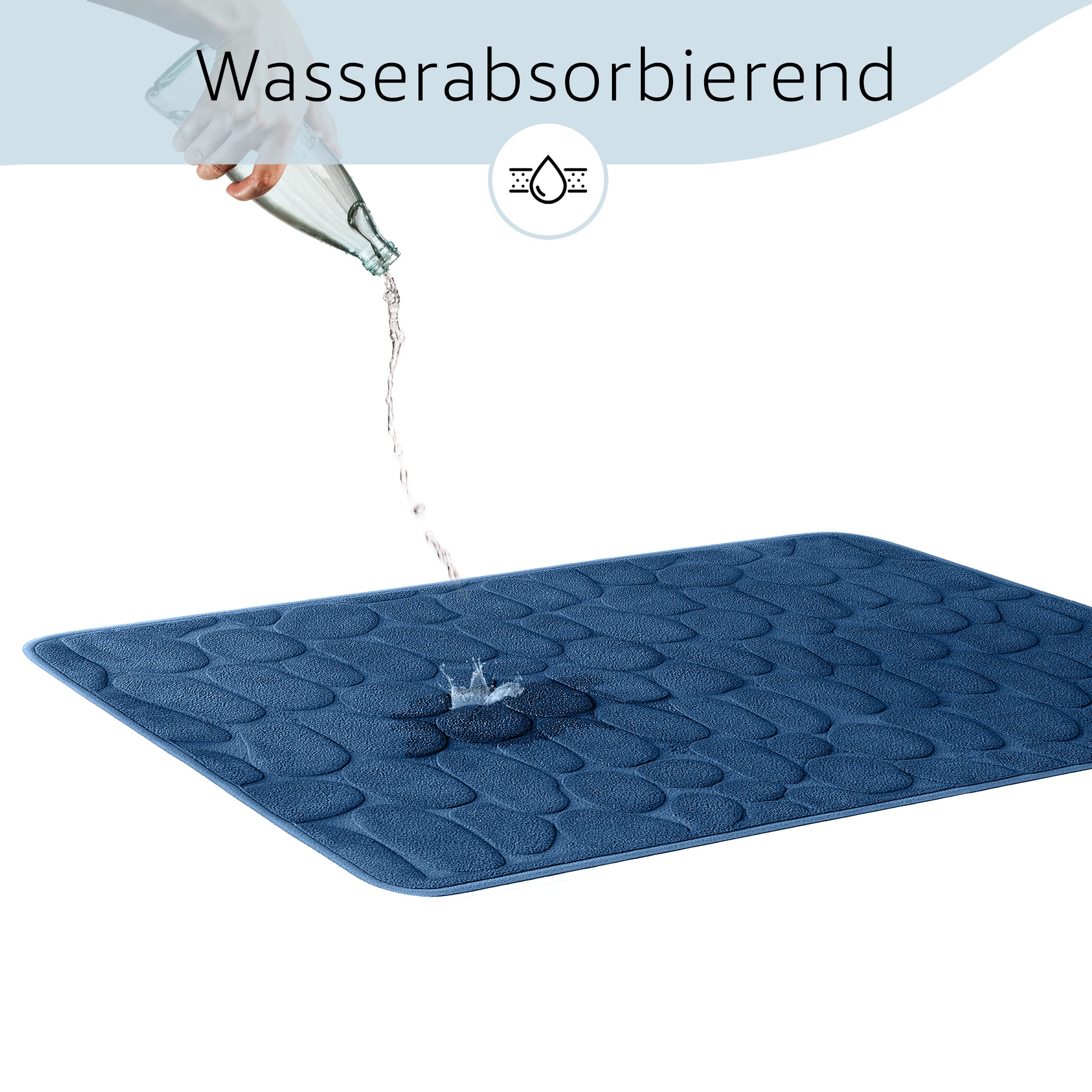 Amago - Mikrofaser Badteppich, Steinoptik 100 prozent PES, 50 x 80 cm - Blau