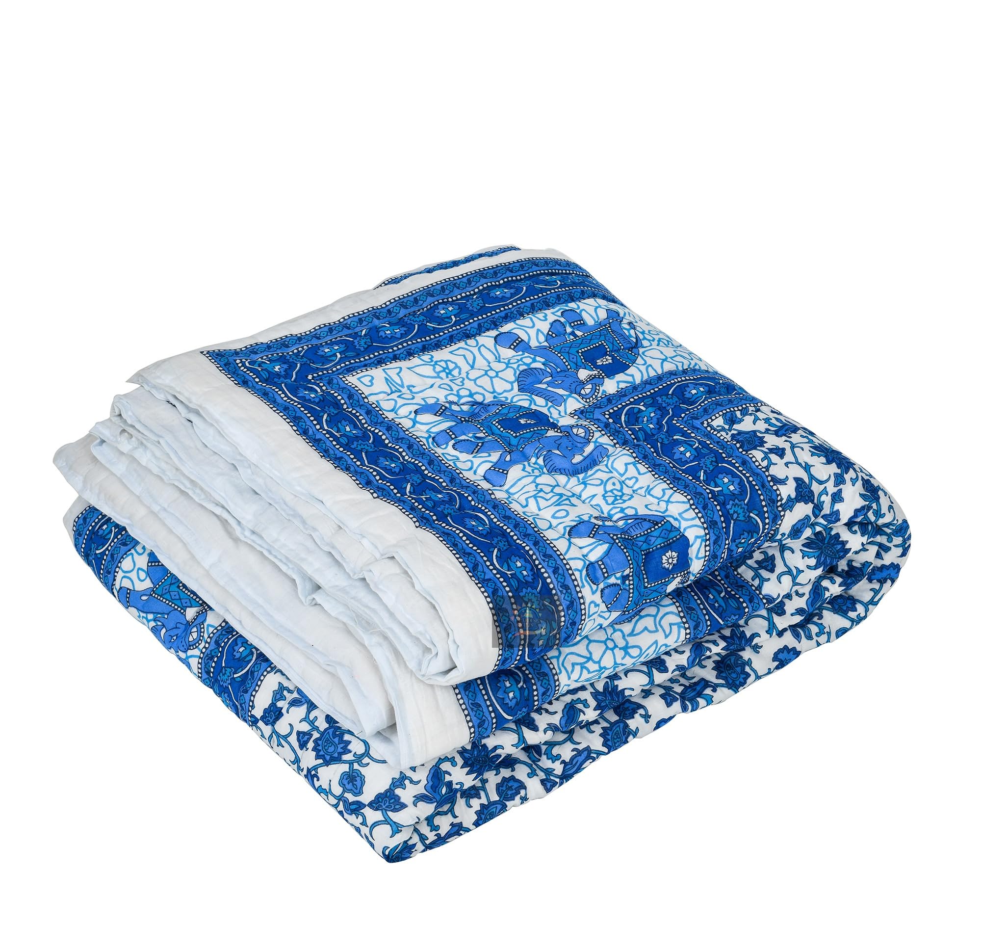 Cotton Quilt Famous Rajasthani Traditional Jaipuri Razai Sanganeri Print Summer and Winter Rajai Floral Quilts/Blanket - (Single Bed, Blue)-image-44