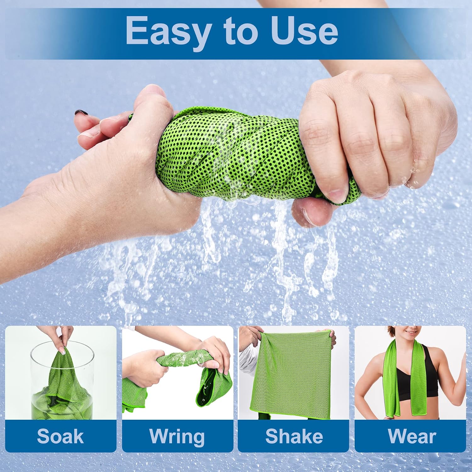[4 Pack] Cooling Towel (40"x12"), Sweat Towel, Soft Breathable Chilly Towel, Microfiber Towel for Yoga, Sport, Running, Gym, Camping, Workout, Ice Towel for Neck, Neck Cooling Wraps for Hot Weather