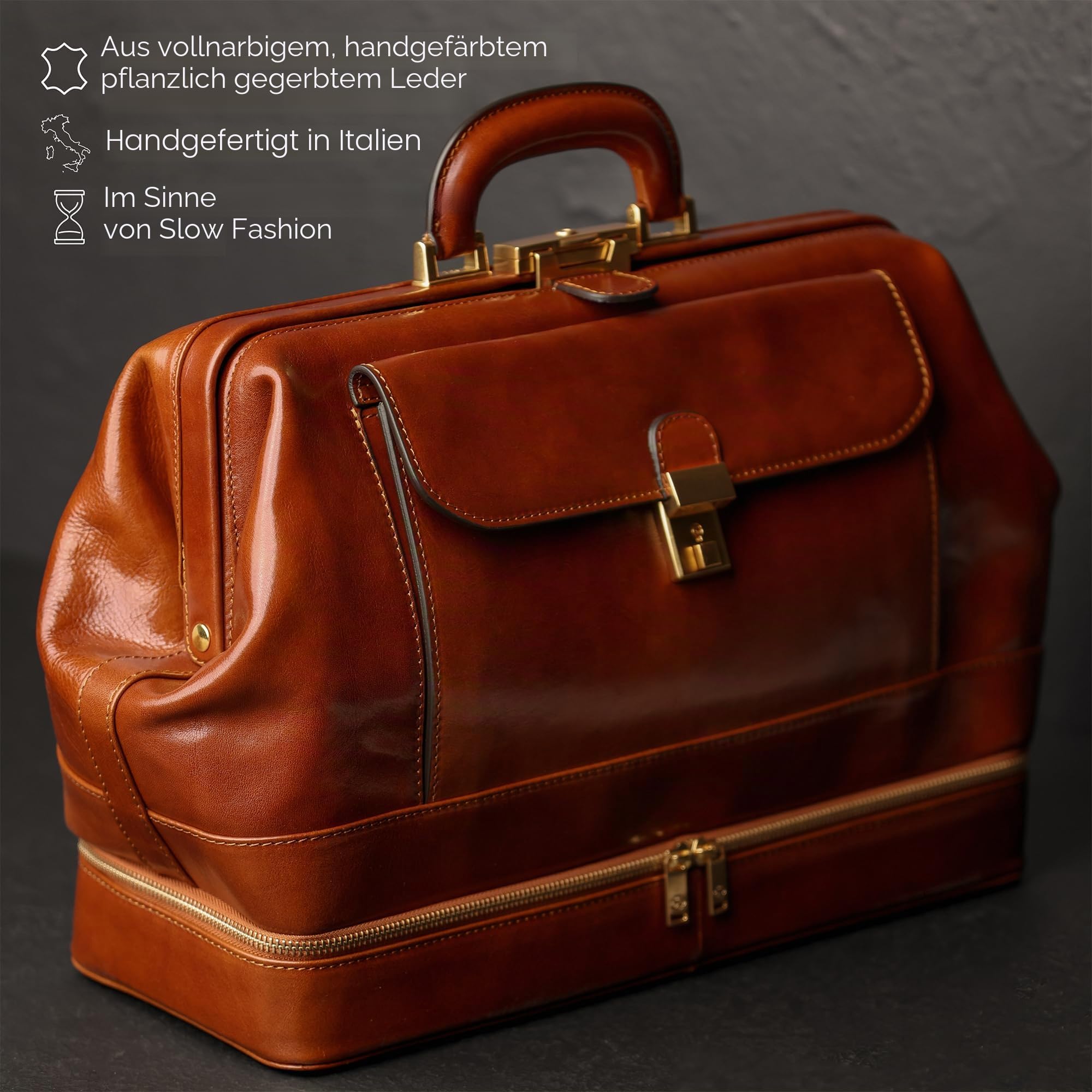 Time Resistance Arzttasche Leder - Arztkoffer - Doktortasche - Aus 100% Leder - Aktentasche für Ärzte - Businesstasche