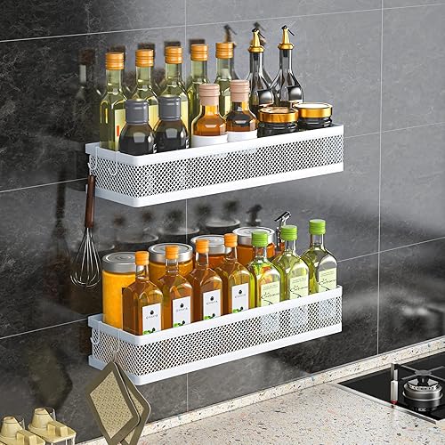 Miniatura 3 de PUSDON Cesta de metal para colgar en la pared, paquete de 2 unidades, apta para múltiples escenas, red blanca grande