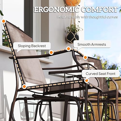 Miniatura 8 de Outsunny Sillas planeadoras para exteriores con mesa auxiliar, mecedora de 2 asientos para patio, sofá biplaza con correa transpirable para patio