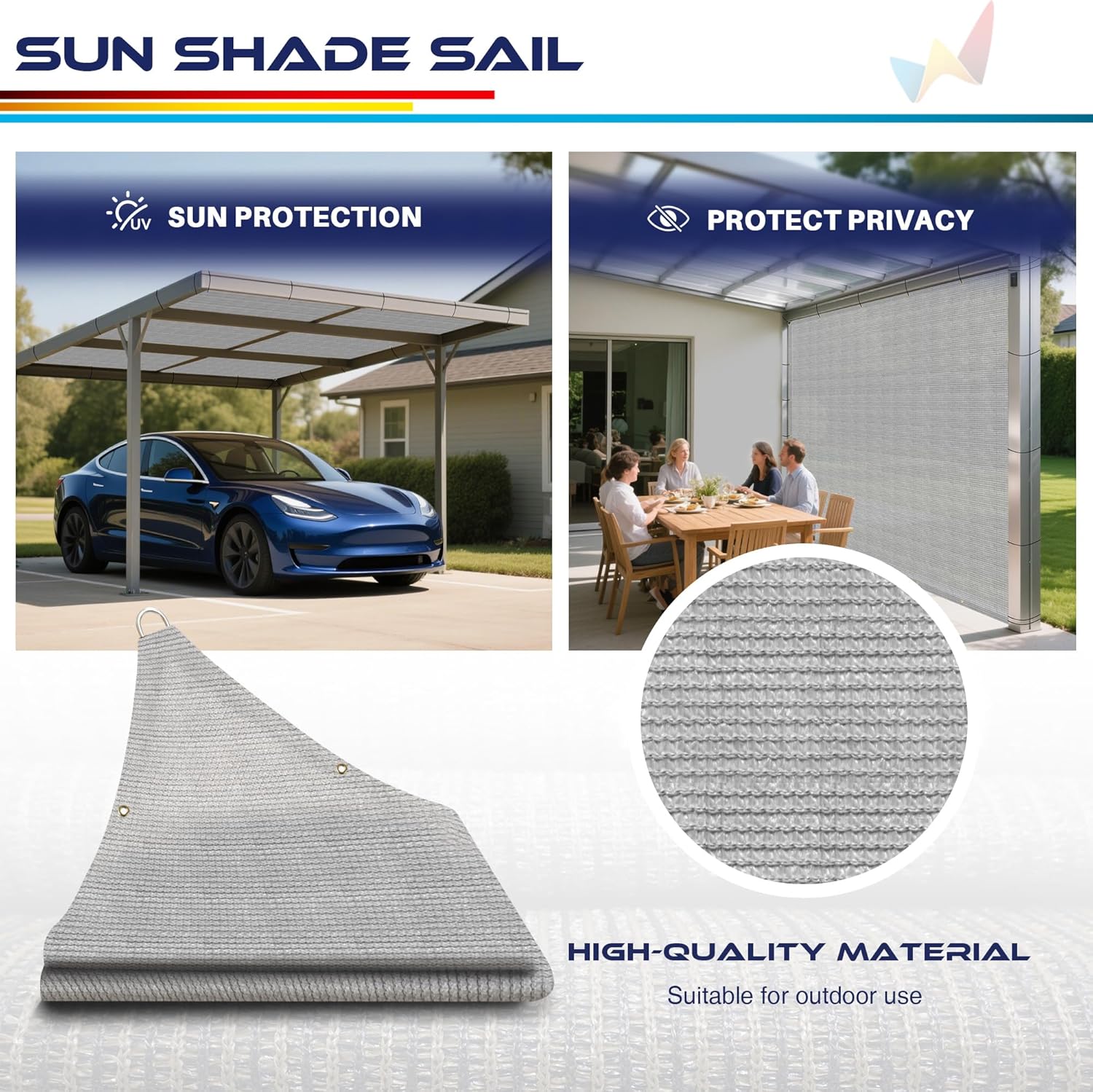Windscreen4less Sun Shade Cloth, 8' x 10' Pergola Shade Cover with Grommets, Rectangle Sun Shade Sail for Outdoor, Patio, Garden, Backyard, Light Grey